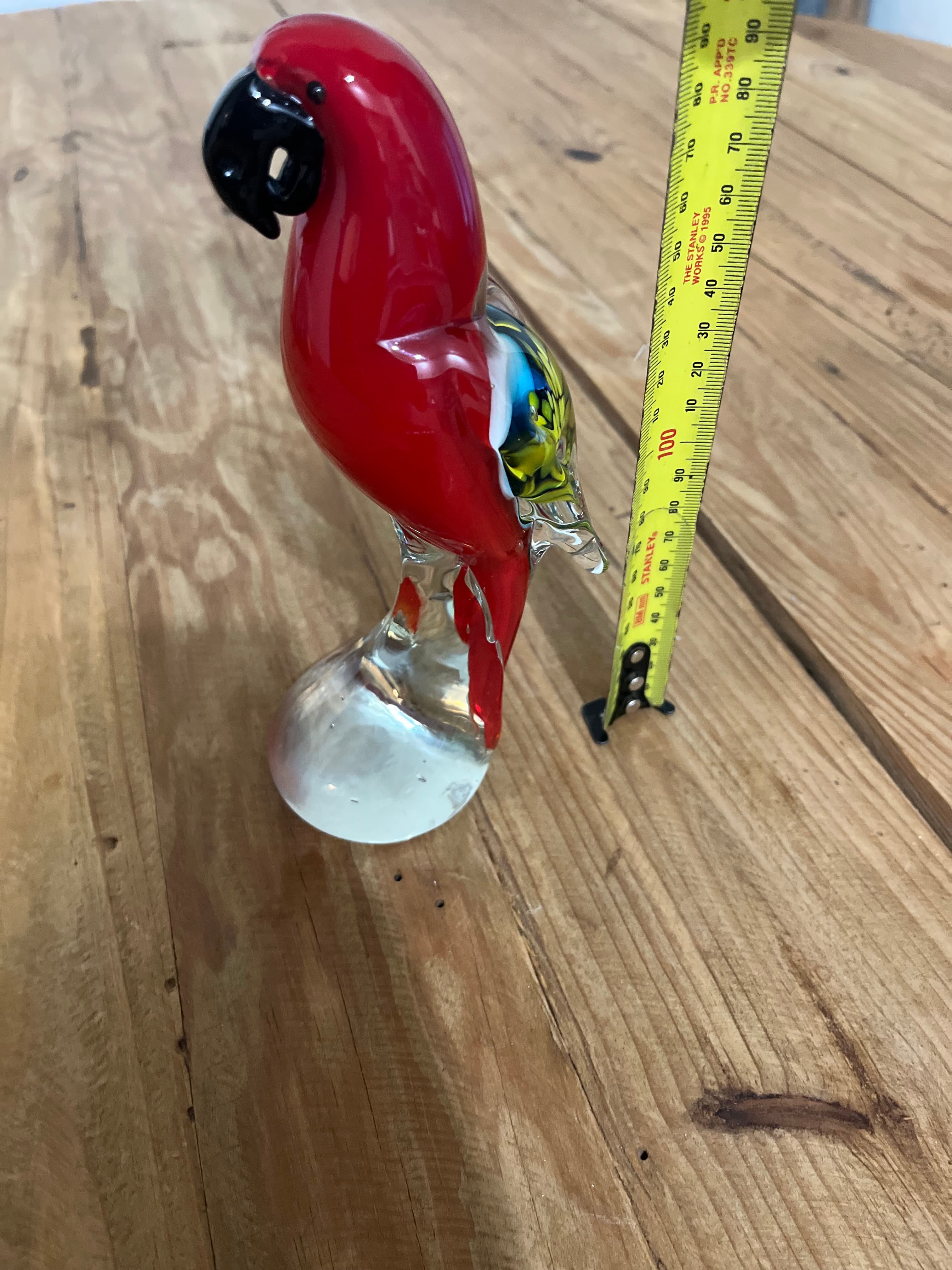 Murano Style Art Glass Parrot Figurine Red Blue Yellow Bird Sculpture — photo 9 of 9