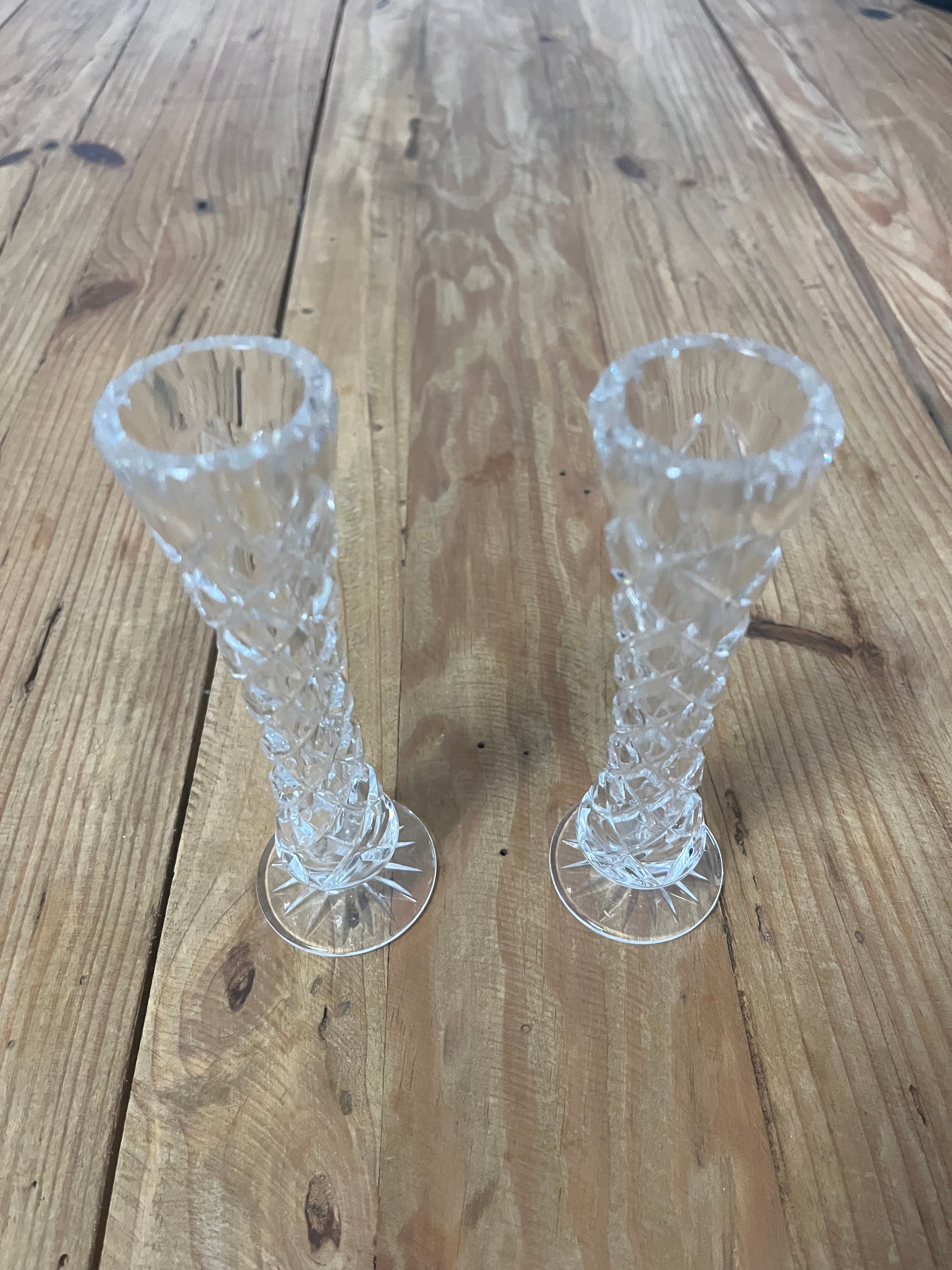 Pair Of Vintage Cut Crystal Bud Vases With Starburst Base — photo 1 of 4