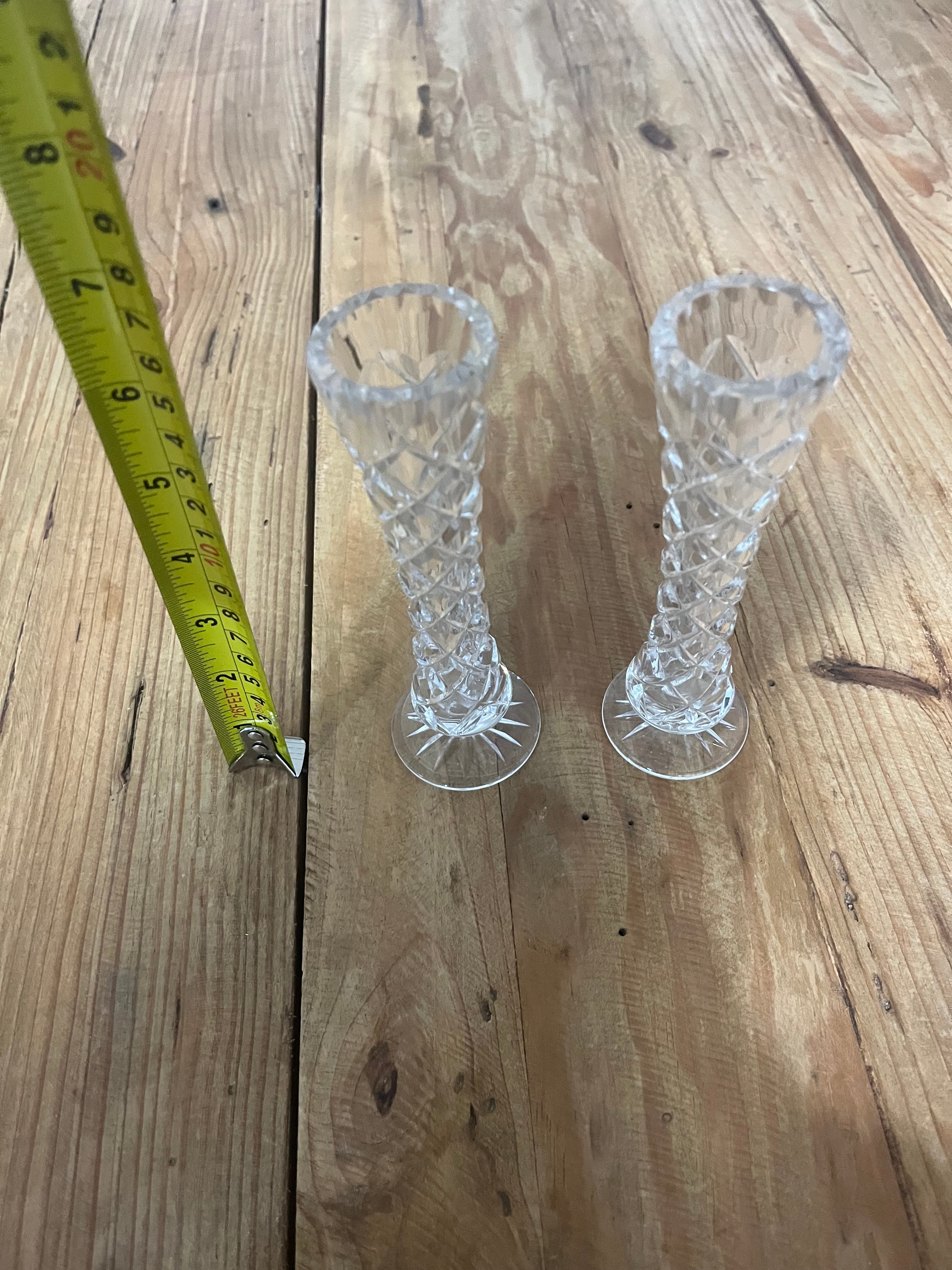 Pair Of Vintage Cut Crystal Bud Vases With Starburst Base — photo 2 of 4