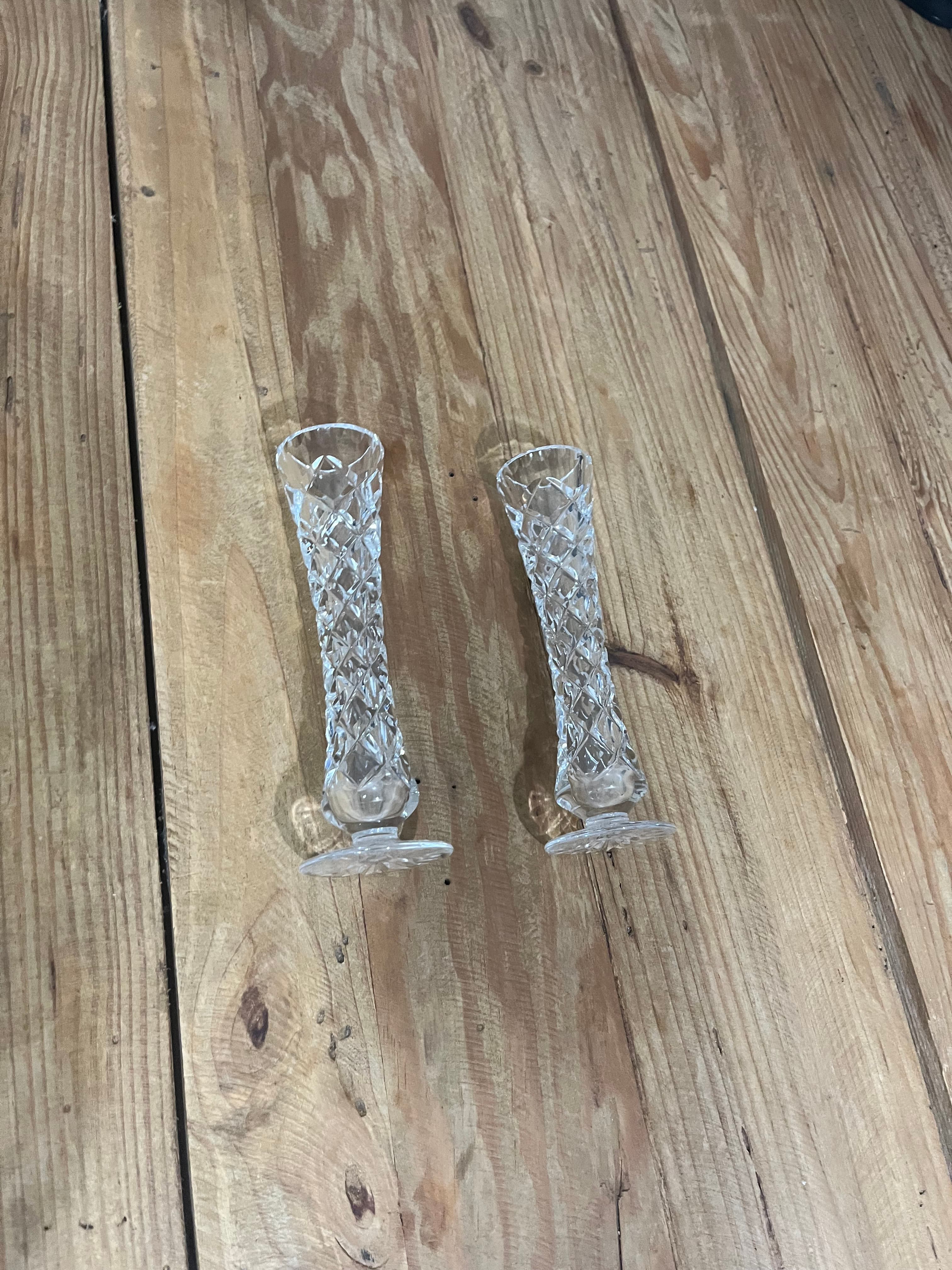 Pair Of Vintage Cut Crystal Bud Vases With Starburst Base — photo 3 of 4