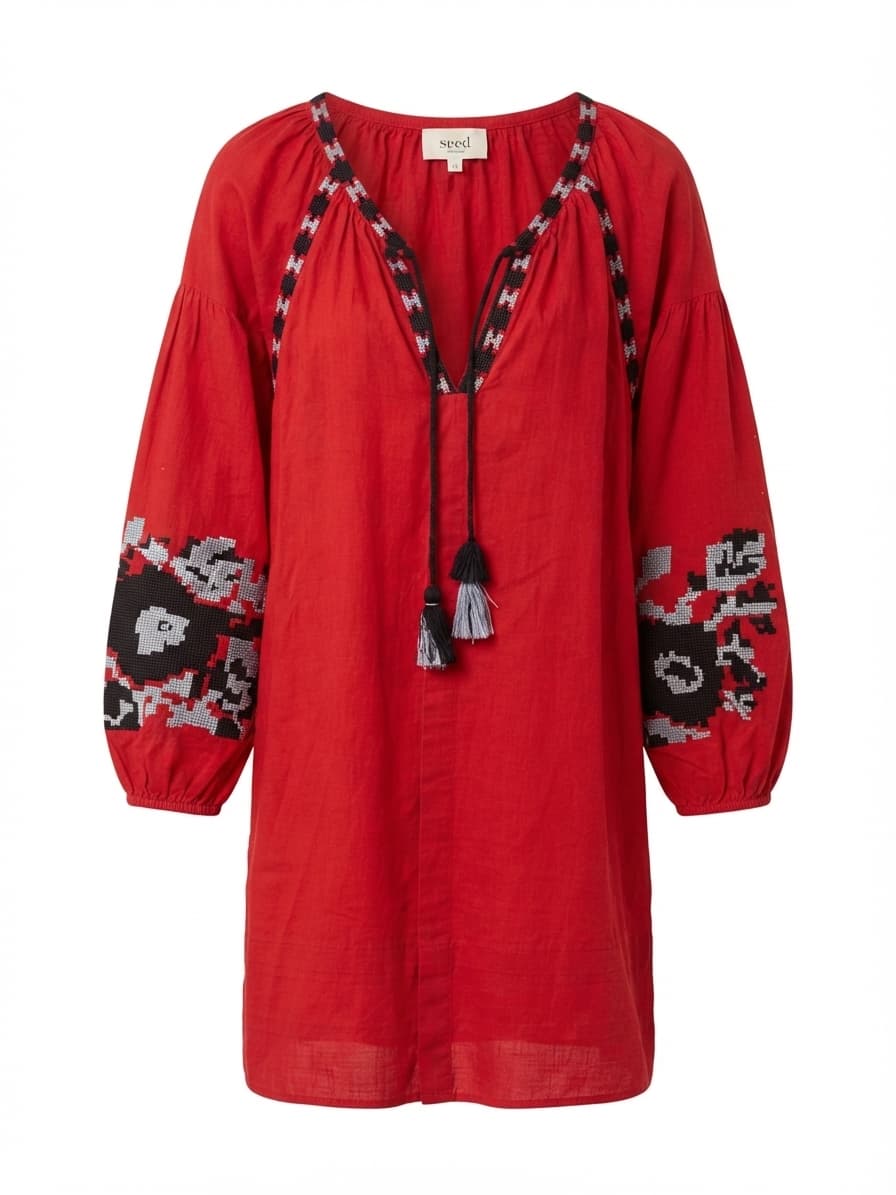 Seed Heritage Red Embroidered Tunic Dress — photo 1 of 4