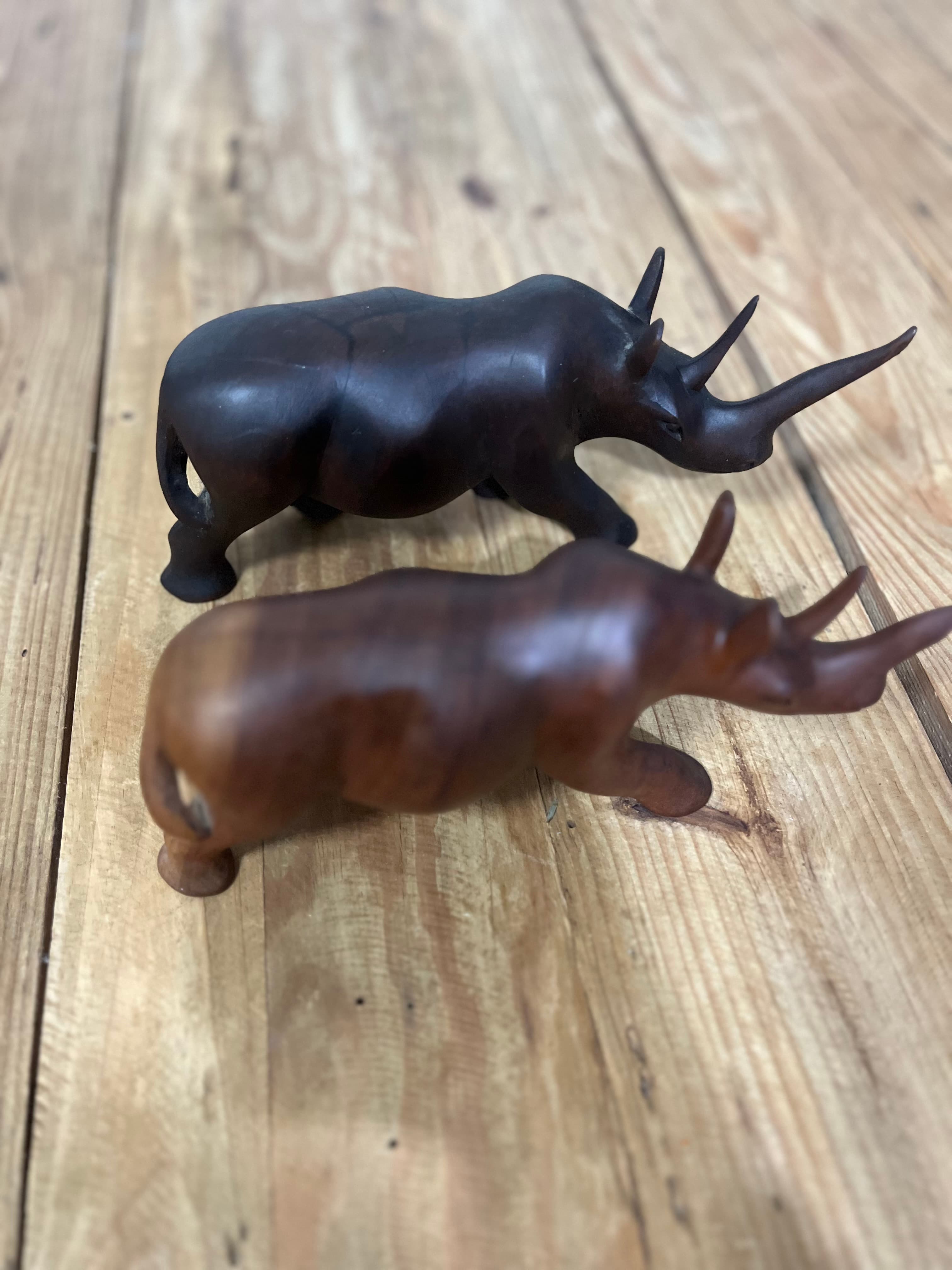 Set Of Two Hand-Carved Wooden Rhinoceros Figurines — photo 1 of 5