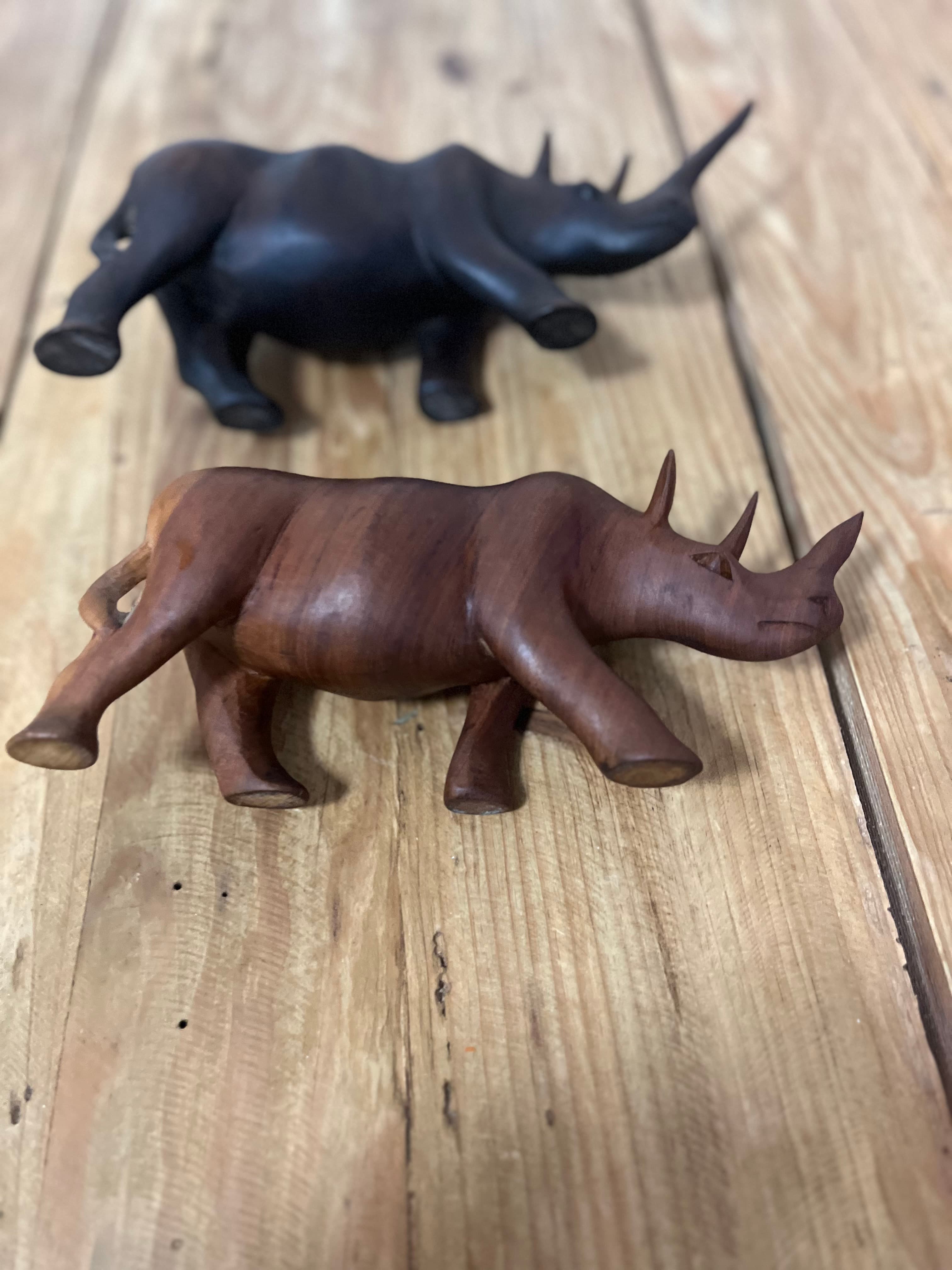 Set Of Two Hand-Carved Wooden Rhinoceros Figurines — photo 2 of 5