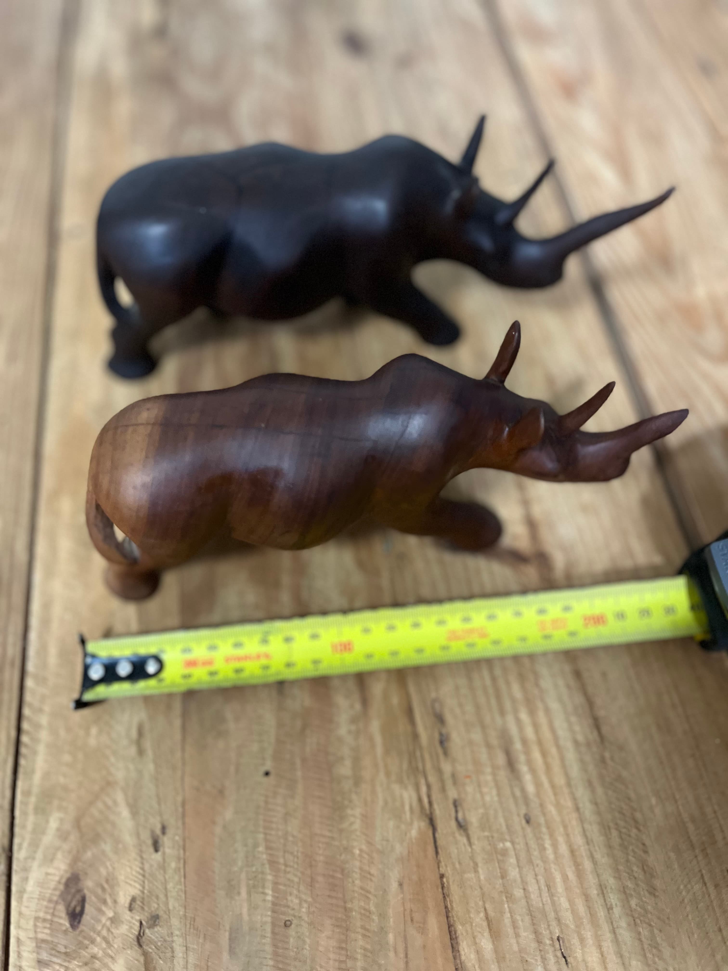 Set Of Two Hand-Carved Wooden Rhinoceros Figurines — photo 3 of 5