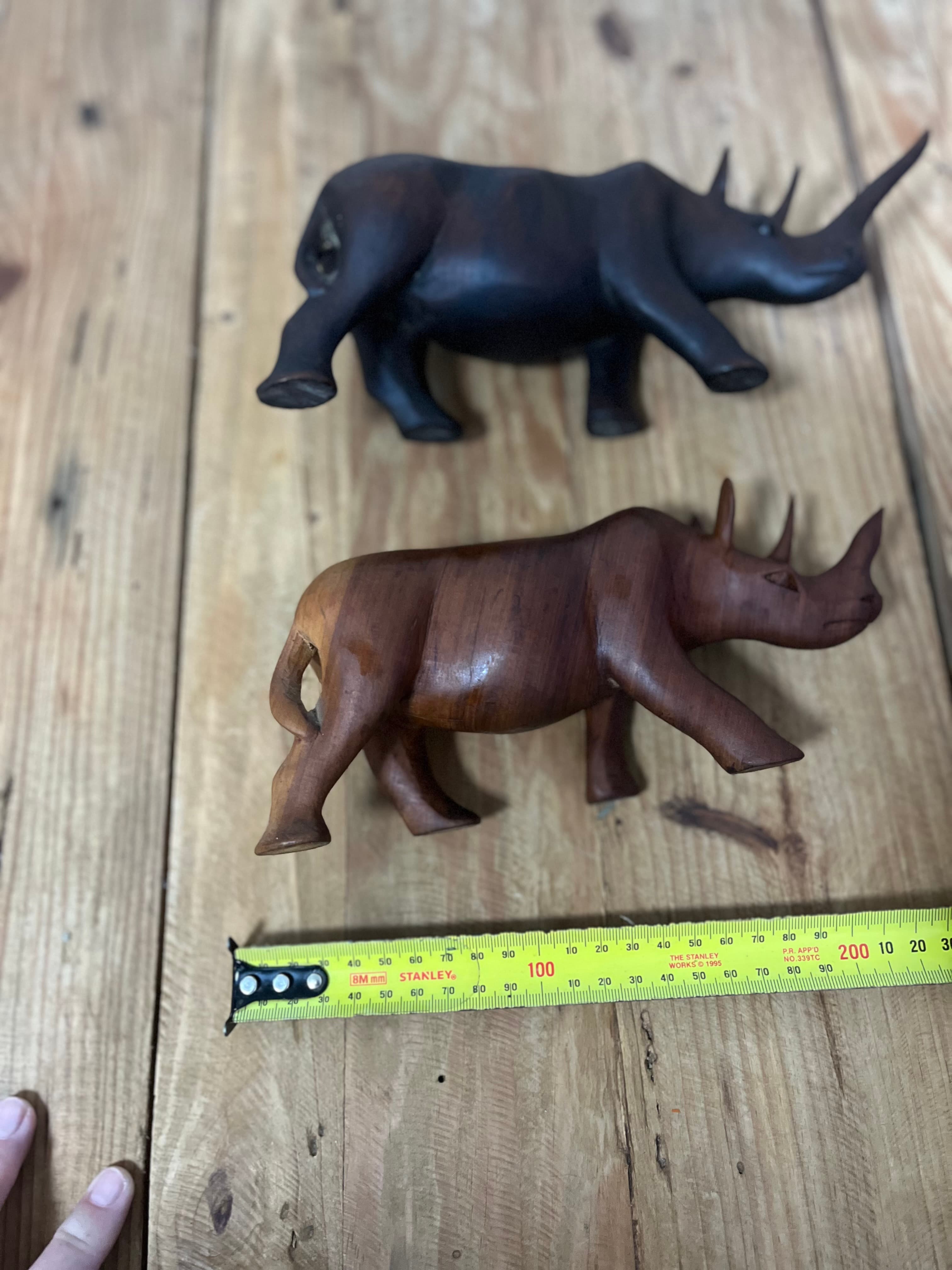 Set Of Two Hand-Carved Wooden Rhinoceros Figurines — photo 4 of 5