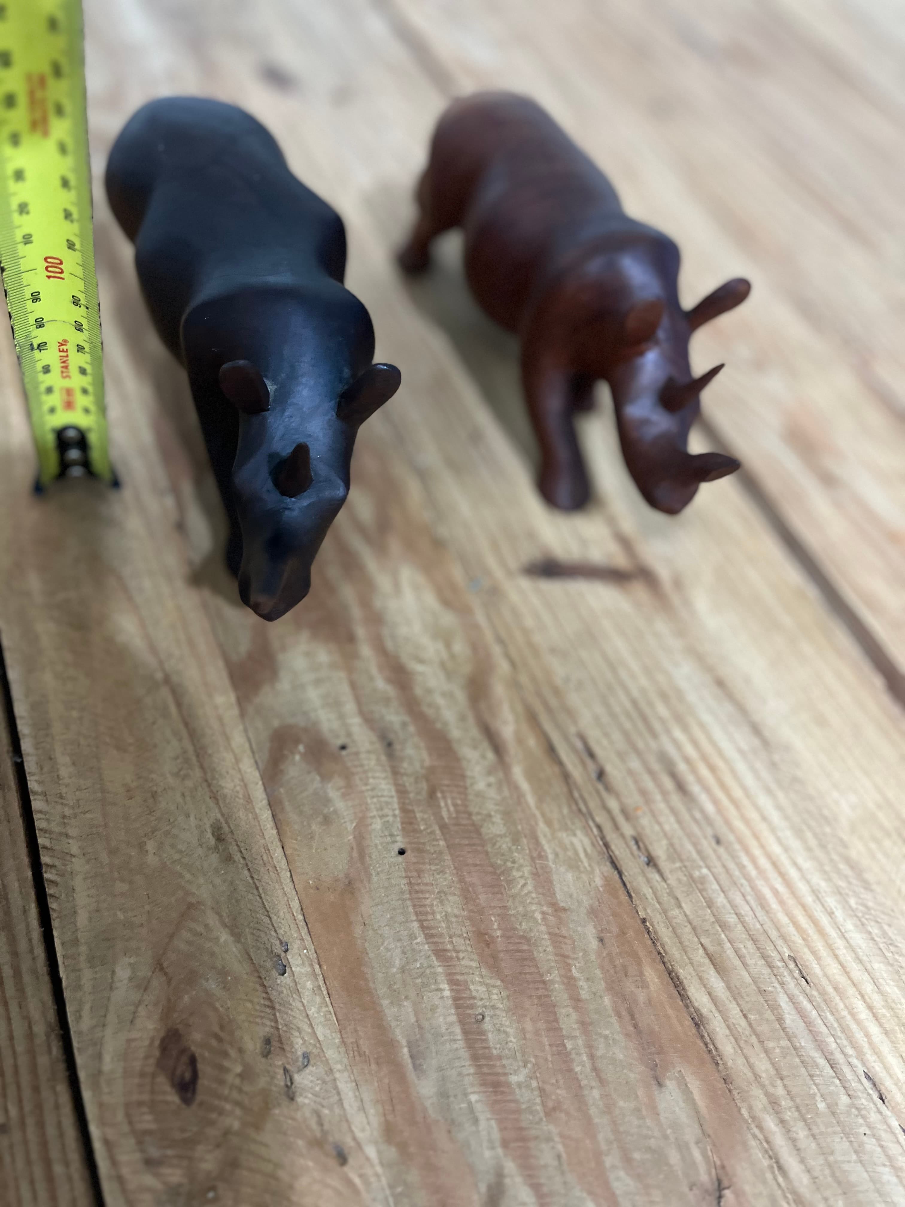 Set Of Two Hand-Carved Wooden Rhinoceros Figurines — photo 5 of 5