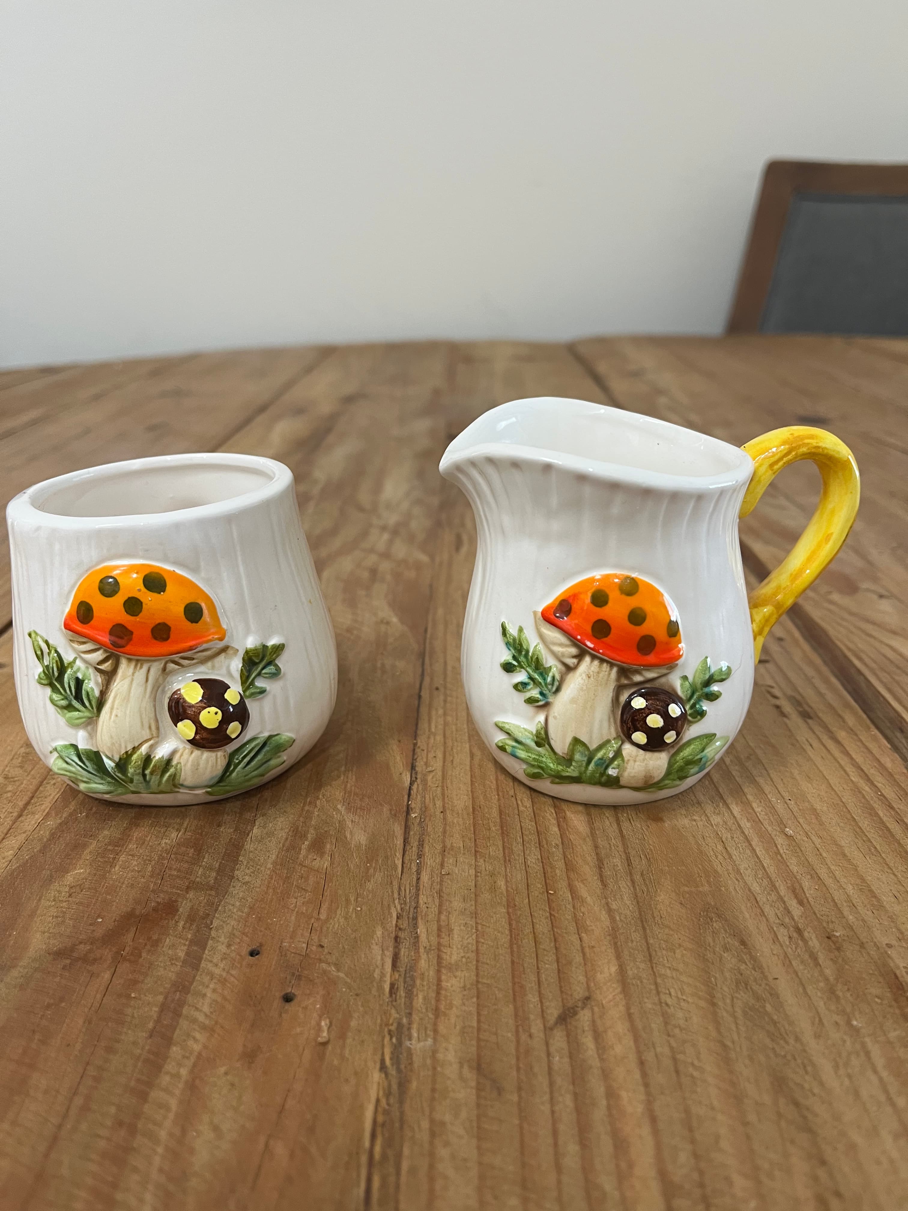 Vintage 1970 Sears Merry Mushroom Ceramic Creamer and Sugar Bowl Set Japan Collectible — photo 1 of 4