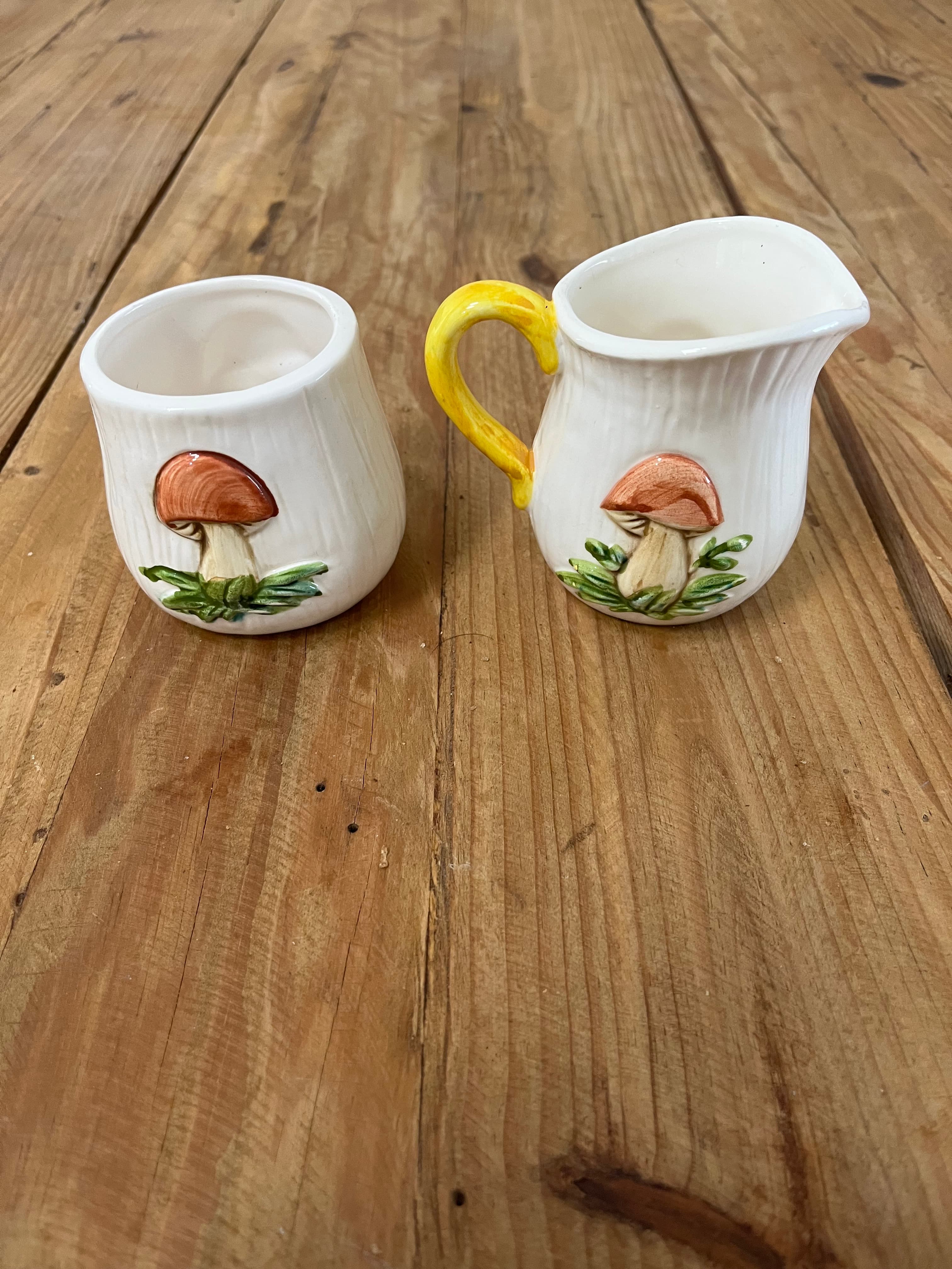 Vintage 1970 Sears Merry Mushroom Ceramic Creamer and Sugar Bowl Set Japan Collectible — photo 2 of 4