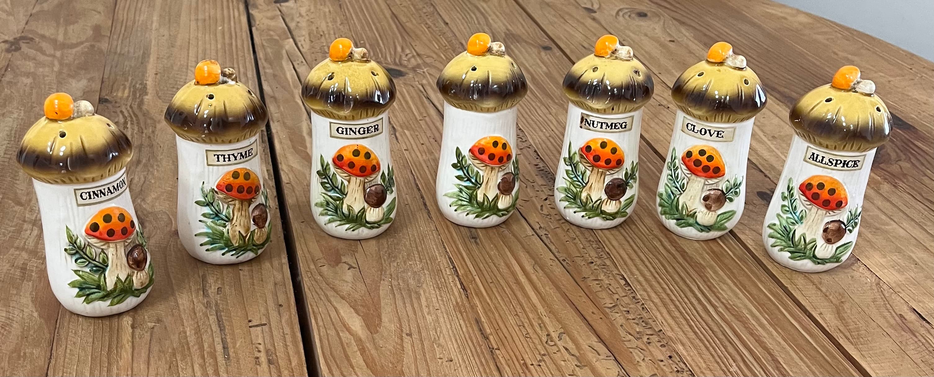 Vintage 1970s Sears Merry Mushroom 7 Piece Spice Jar/Sale Pepper Set - Japan Collectible — photo 1 of 3