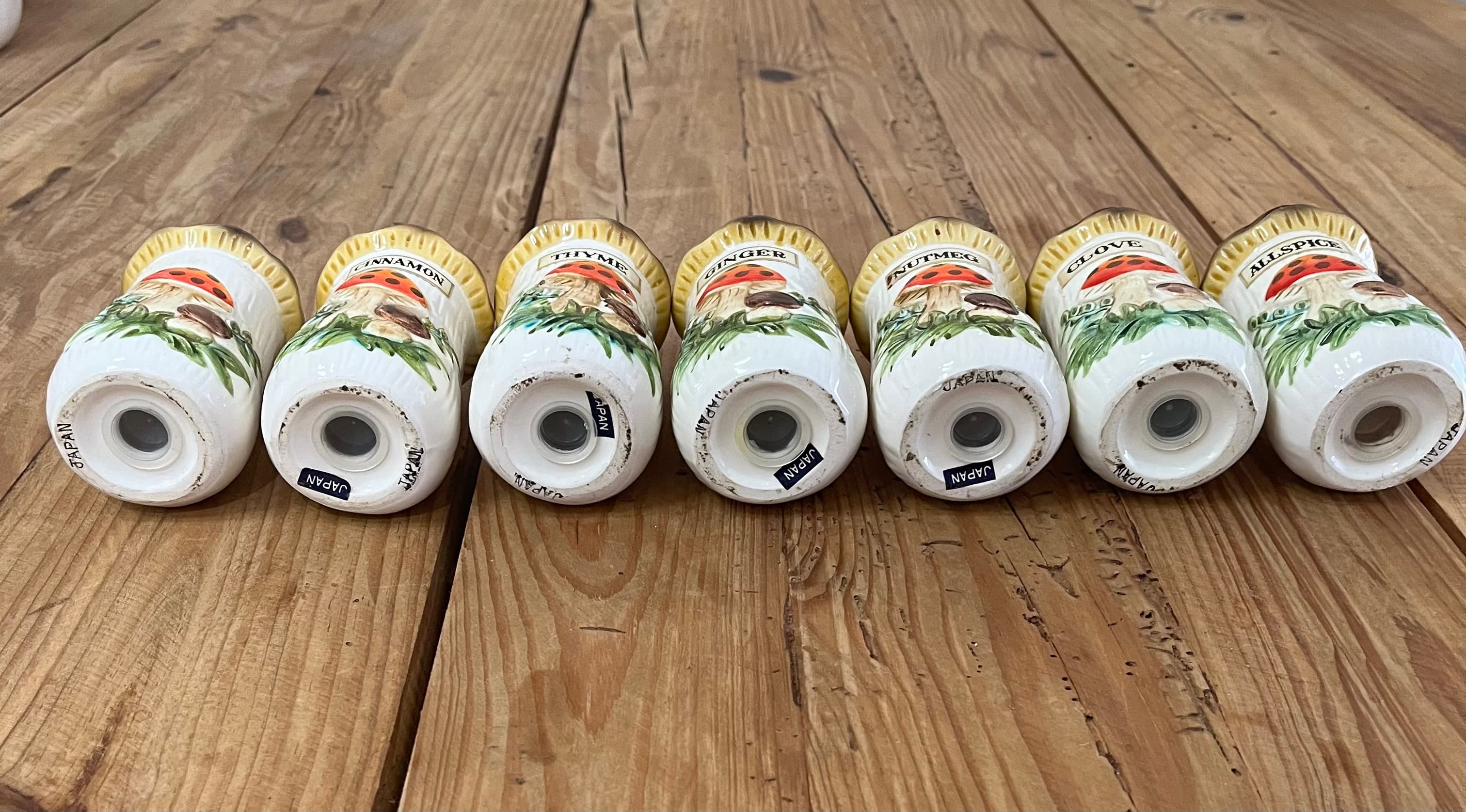 Vintage 1970s Sears Merry Mushroom 7 Piece Spice Jar/Sale Pepper Set - Japan Collectible — photo 3 of 3