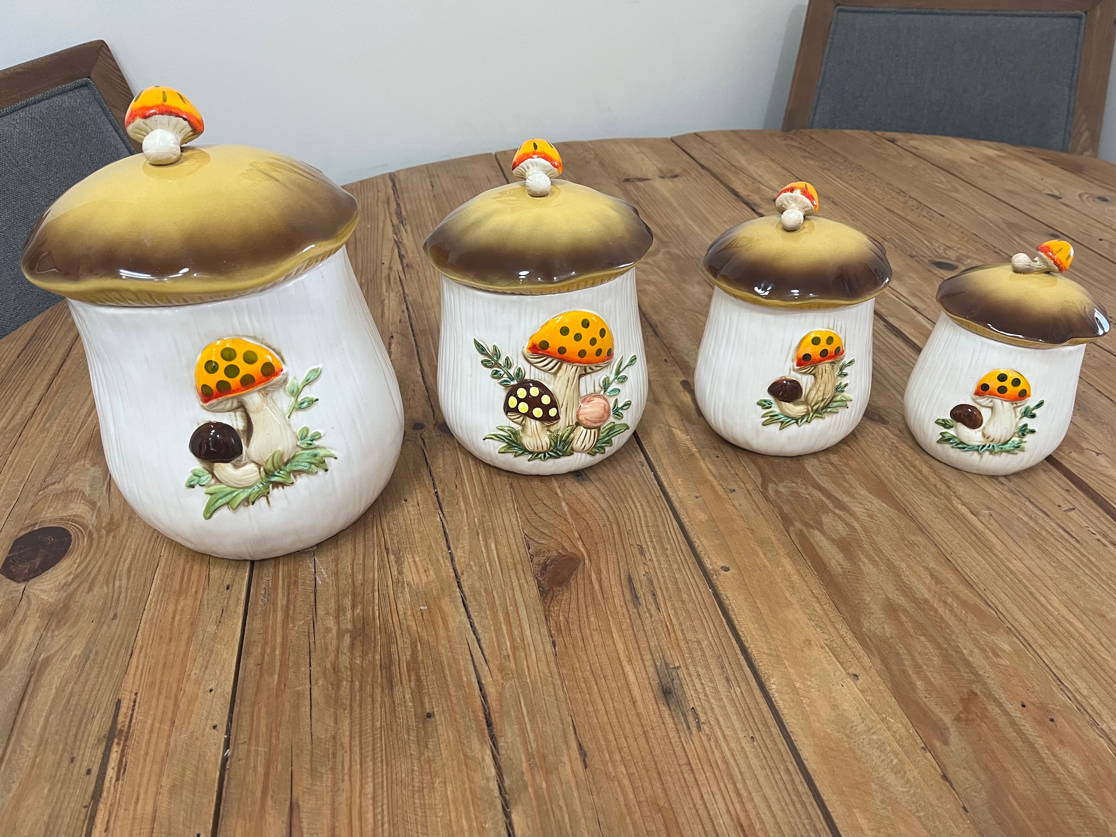 Vintage 1970s Sears Merry Mushroom Ceramic Canister Set of 4 Japan Collectibles — photo 1 of 12