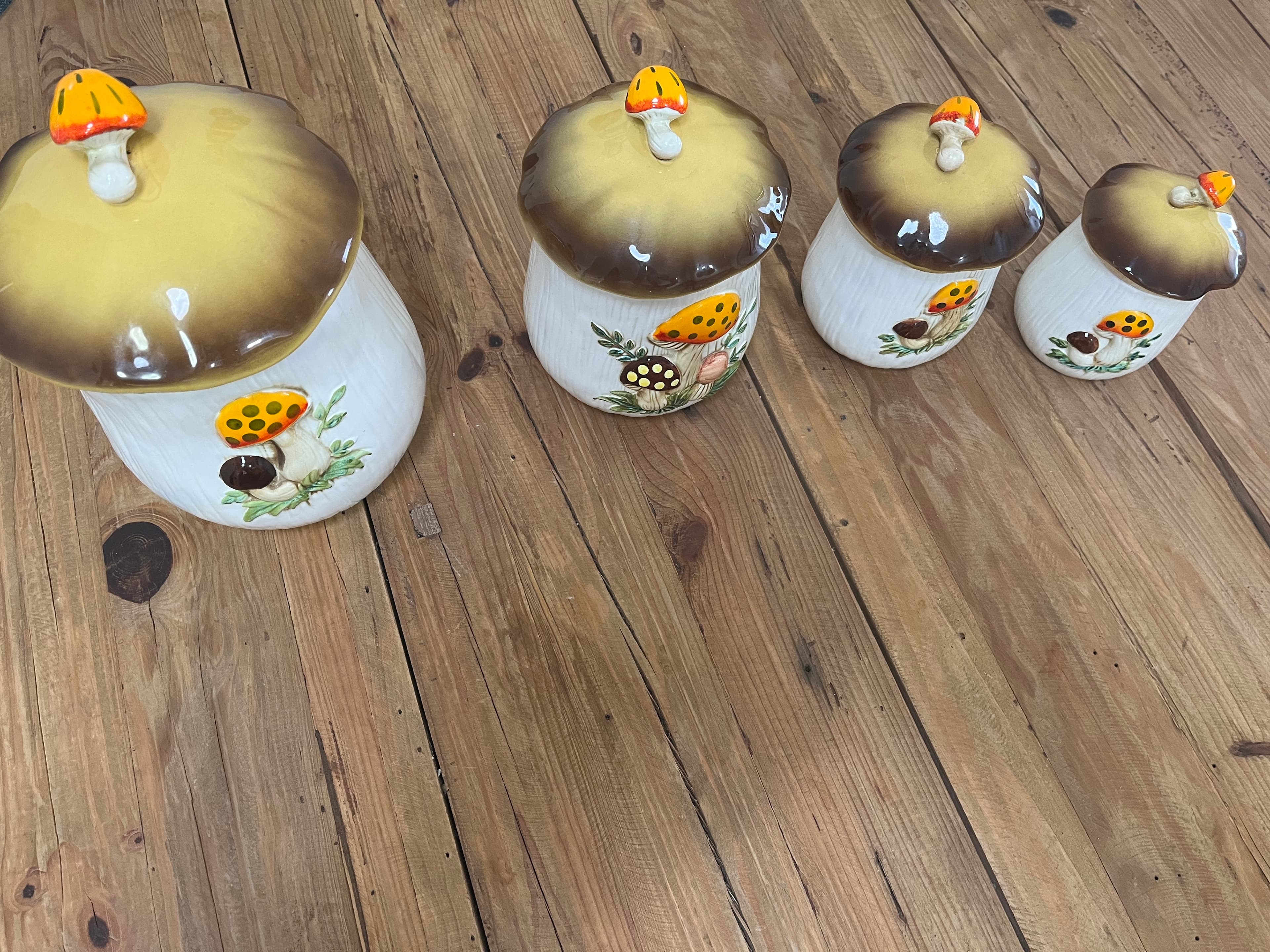Vintage 1970s Sears Merry Mushroom Ceramic Canister Set of 4 Japan Collectibles — photo 2 of 12