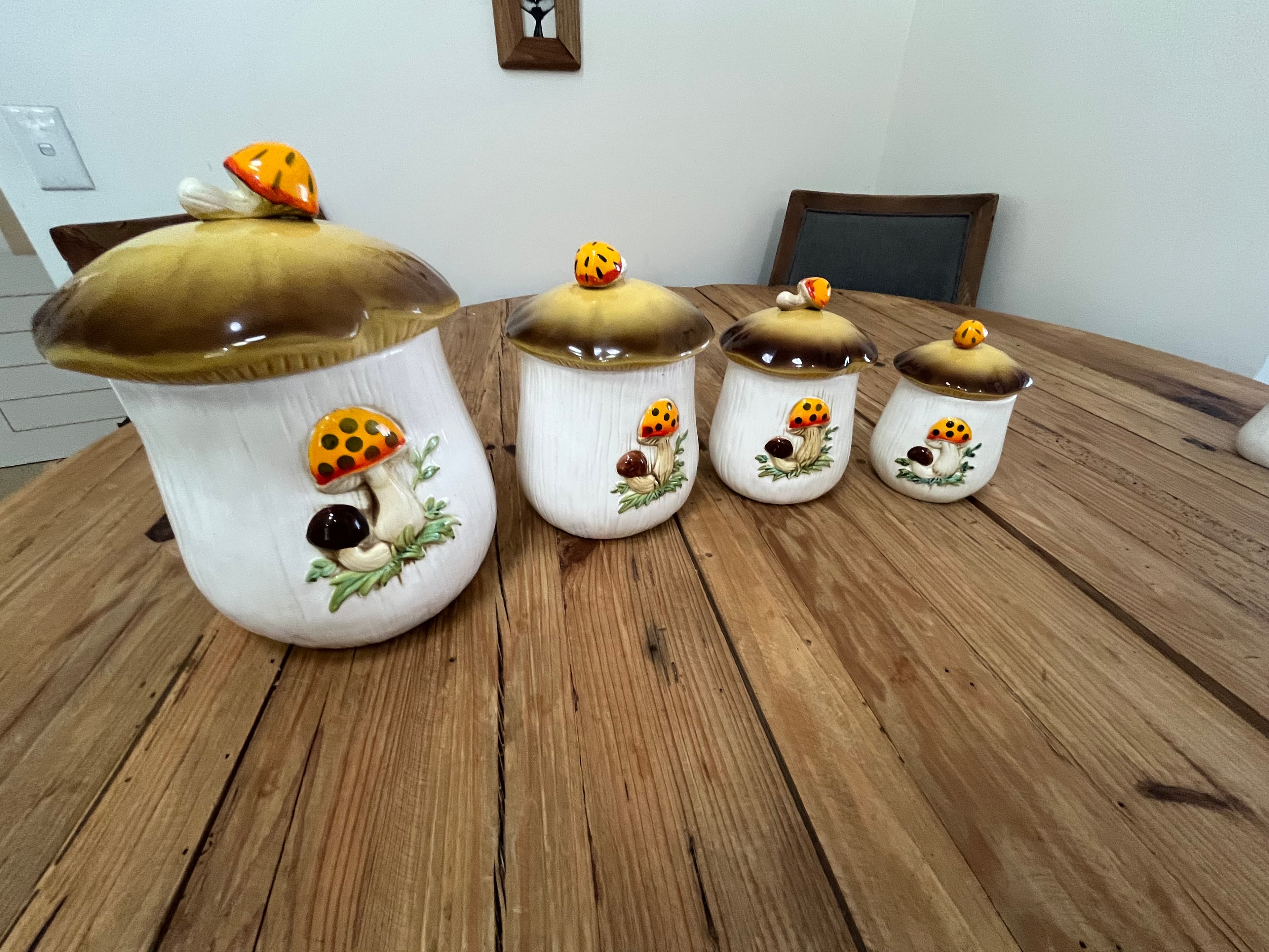 Vintage 1970s Sears Merry Mushroom Ceramic Canister Set of 4 Japan Collectibles — photo 6 of 12