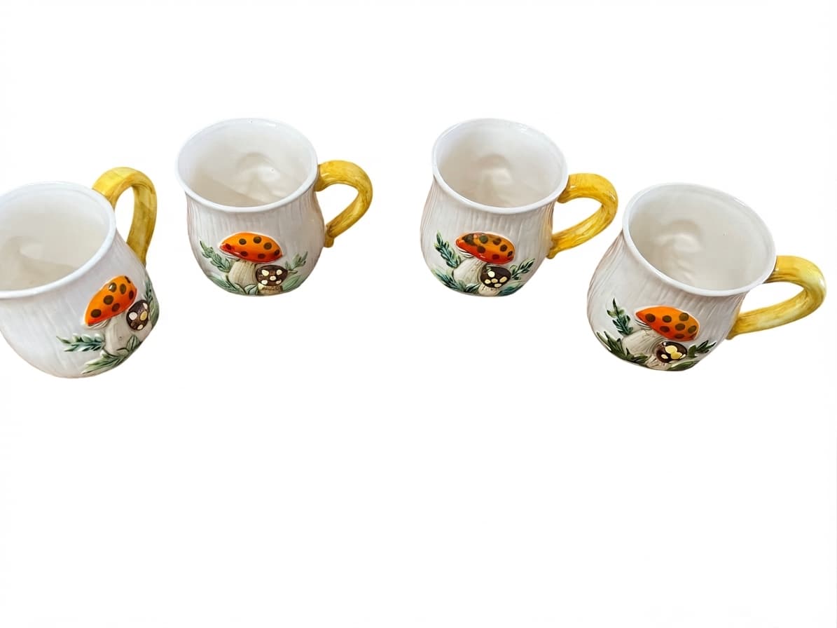Vintage 1970s Sears Merry Mushroom Ceramic Mugs made in Japan Set Of 4 Collectibles — photo 1 of 3