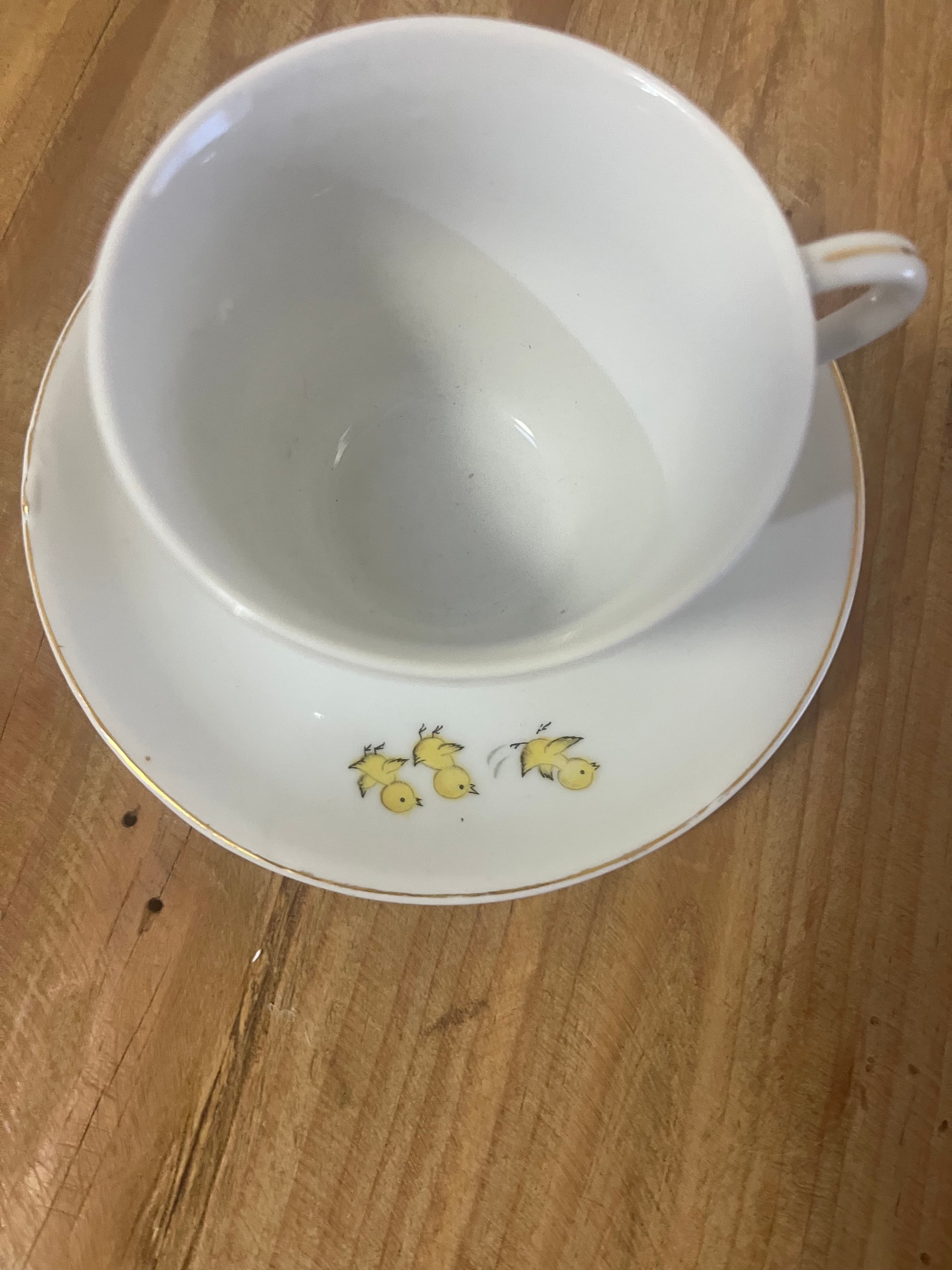 Vintage Childs Teacup And Saucer Rooster Driving Car Motif - 1960's Japan — photo 3 of 10
