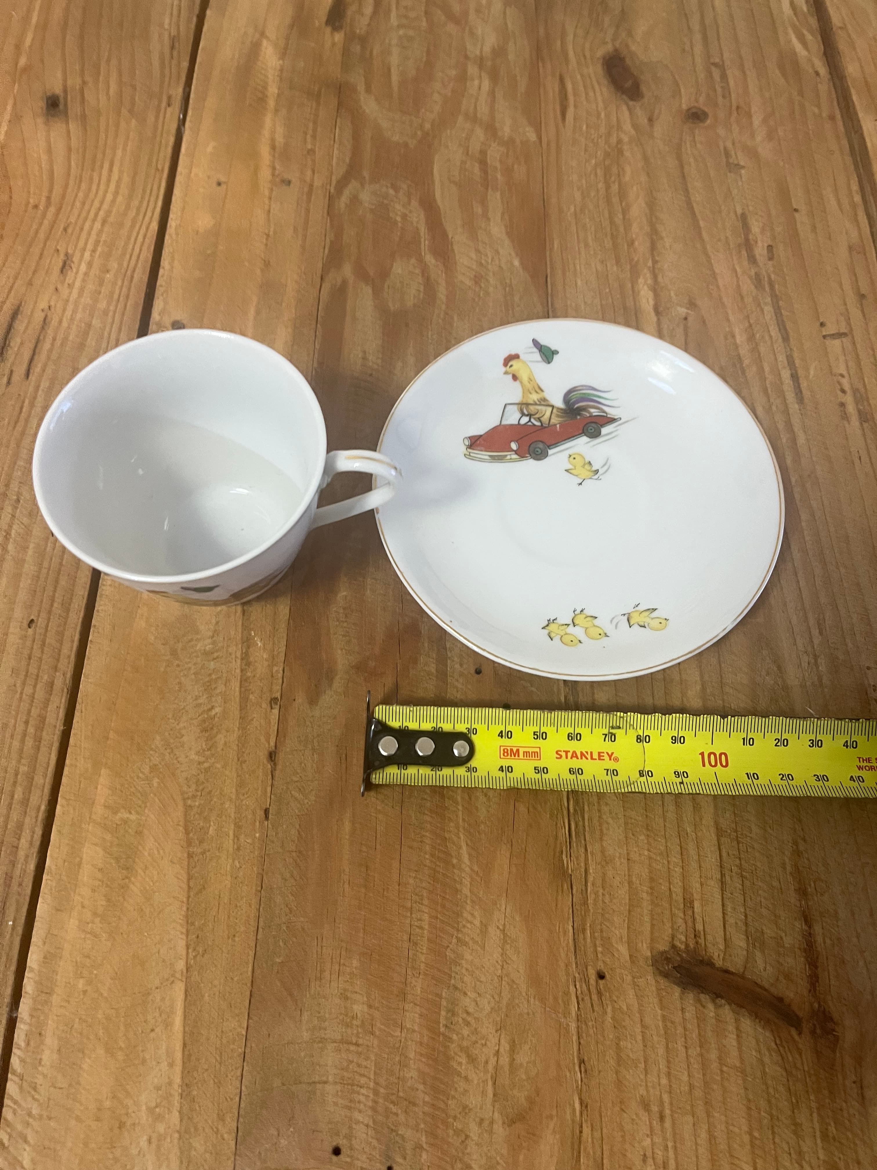 Vintage Childs Teacup And Saucer Rooster Driving Car Motif - 1960's Japan — photo 7 of 10