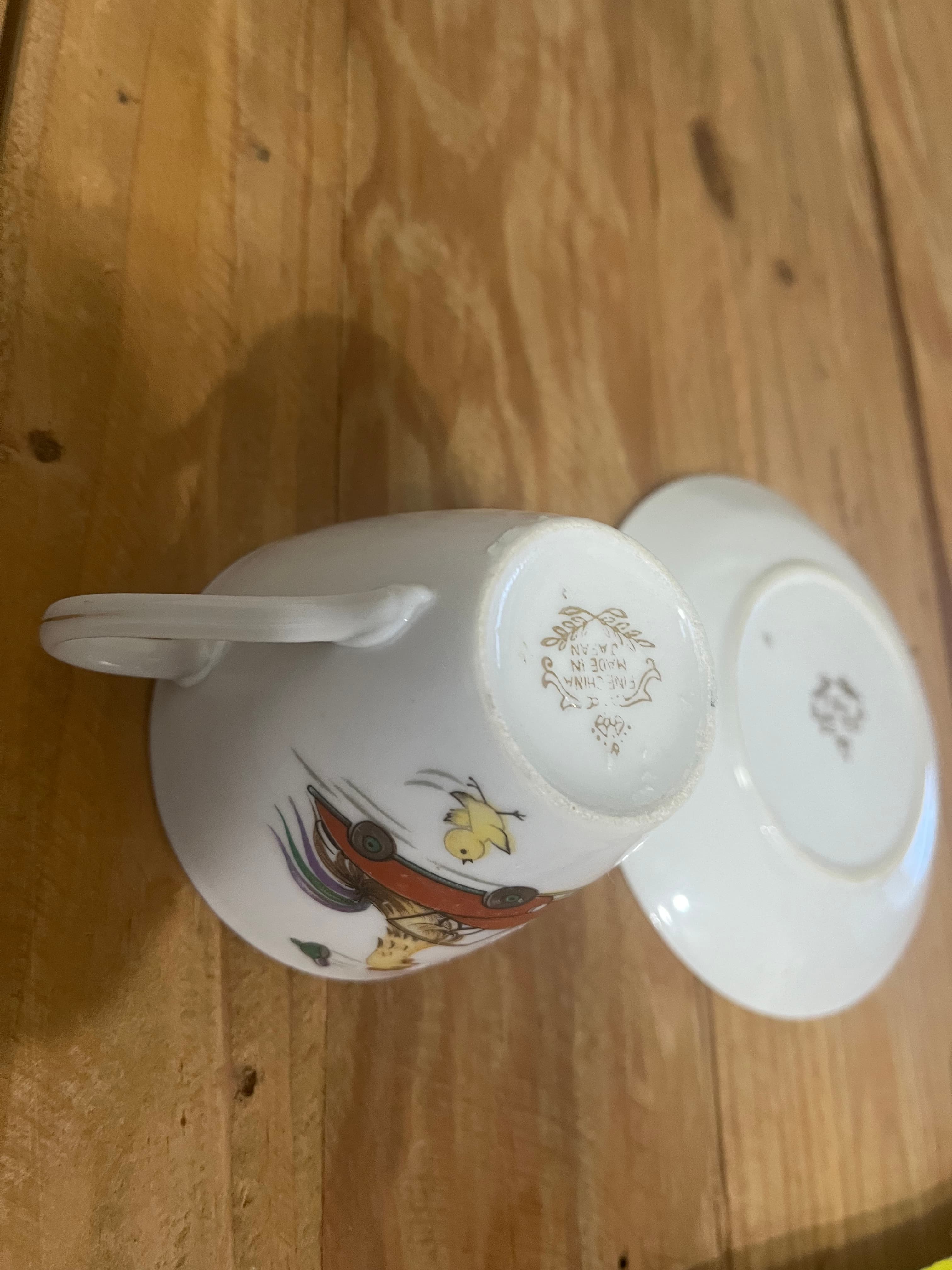 Vintage Childs Teacup And Saucer Rooster Driving Car Motif - 1960's Japan — photo 10 of 10