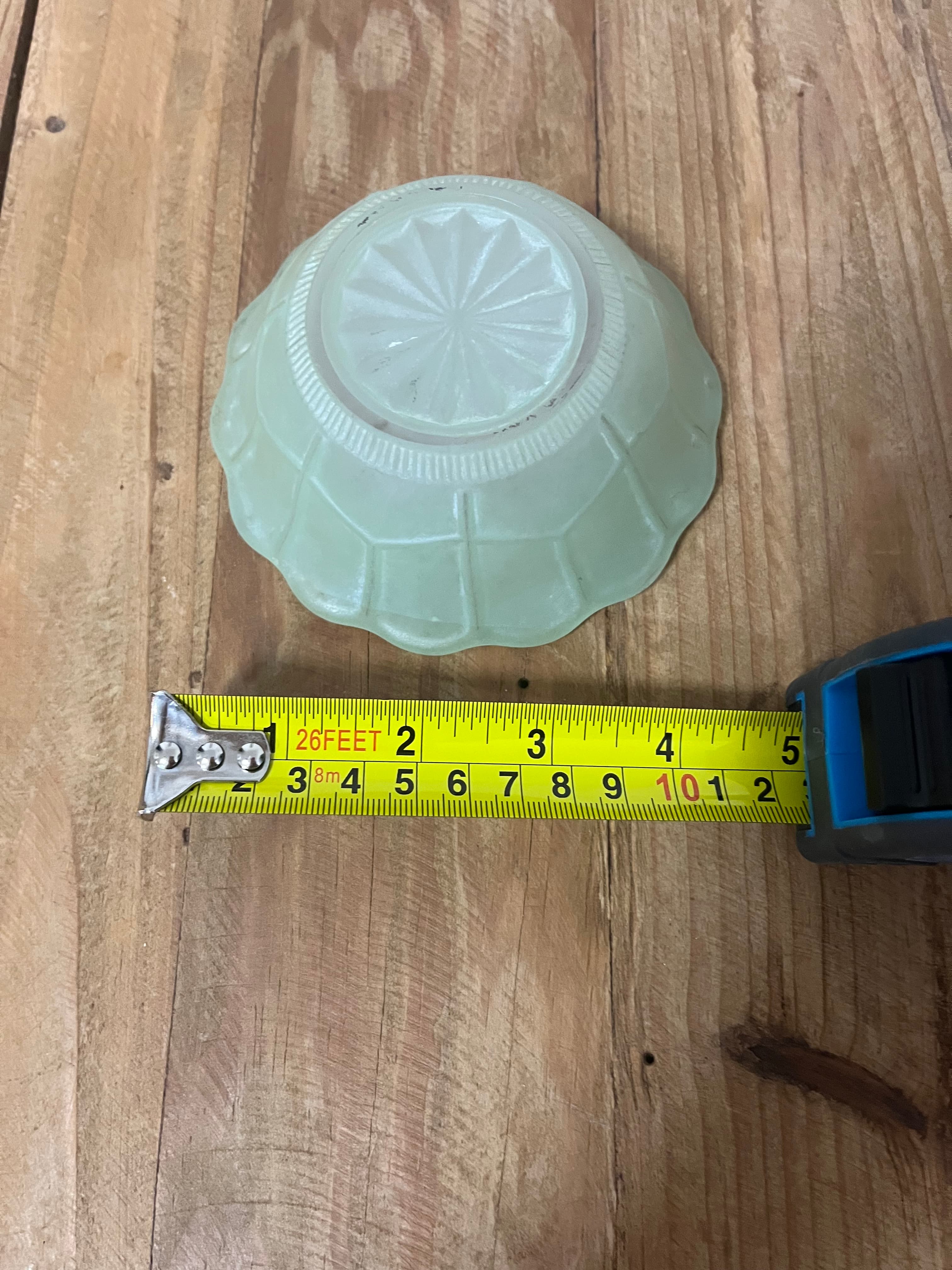Vintage Frosted Green Satin Glass Scalloped Edge Bowl With Starburst Pattern — photo 2 of 4