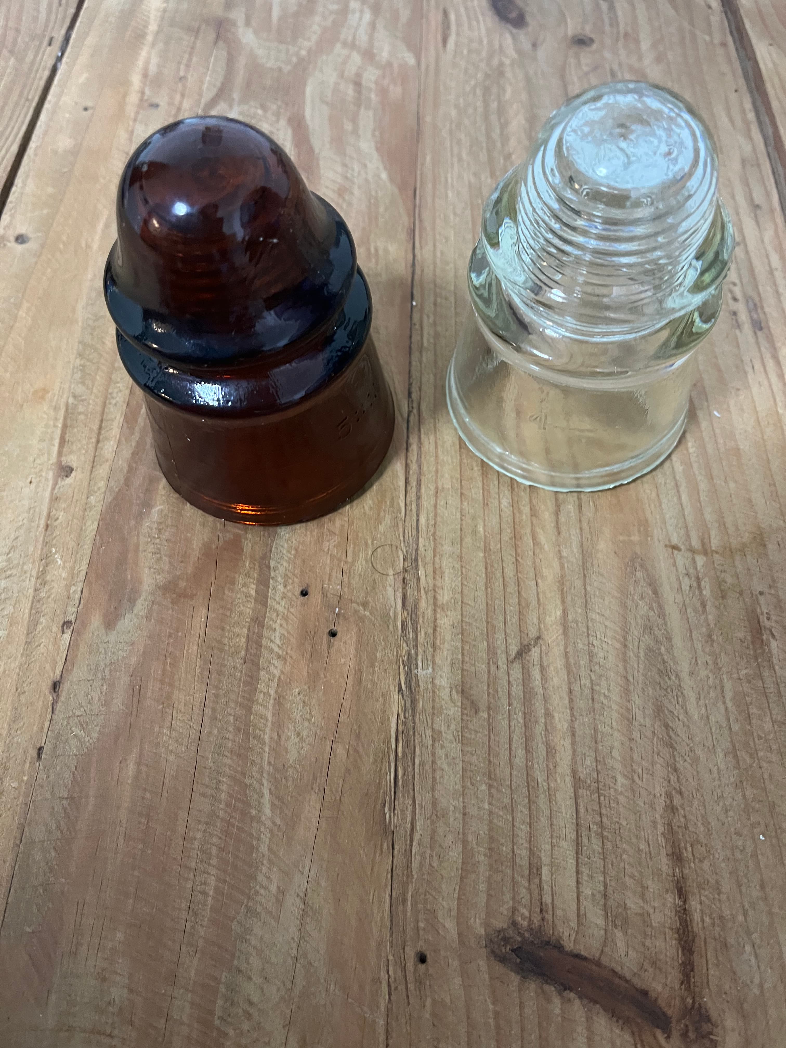 Vintage Glass Telegraph Insulators - AGM Brown & CCG Clear Pair — photo 2 of 10