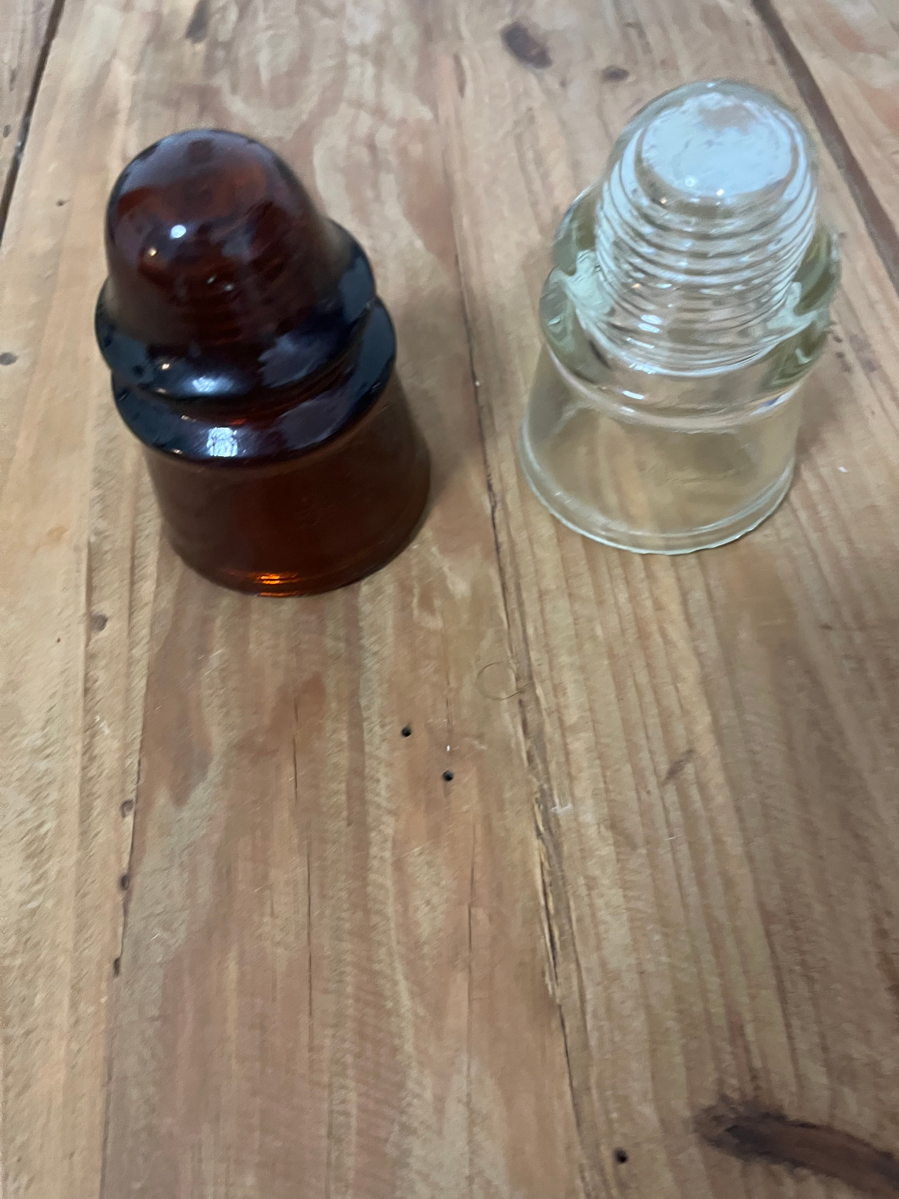 Vintage Glass Telegraph Insulators - AGM Brown & CCG Clear Pair — photo 3 of 10