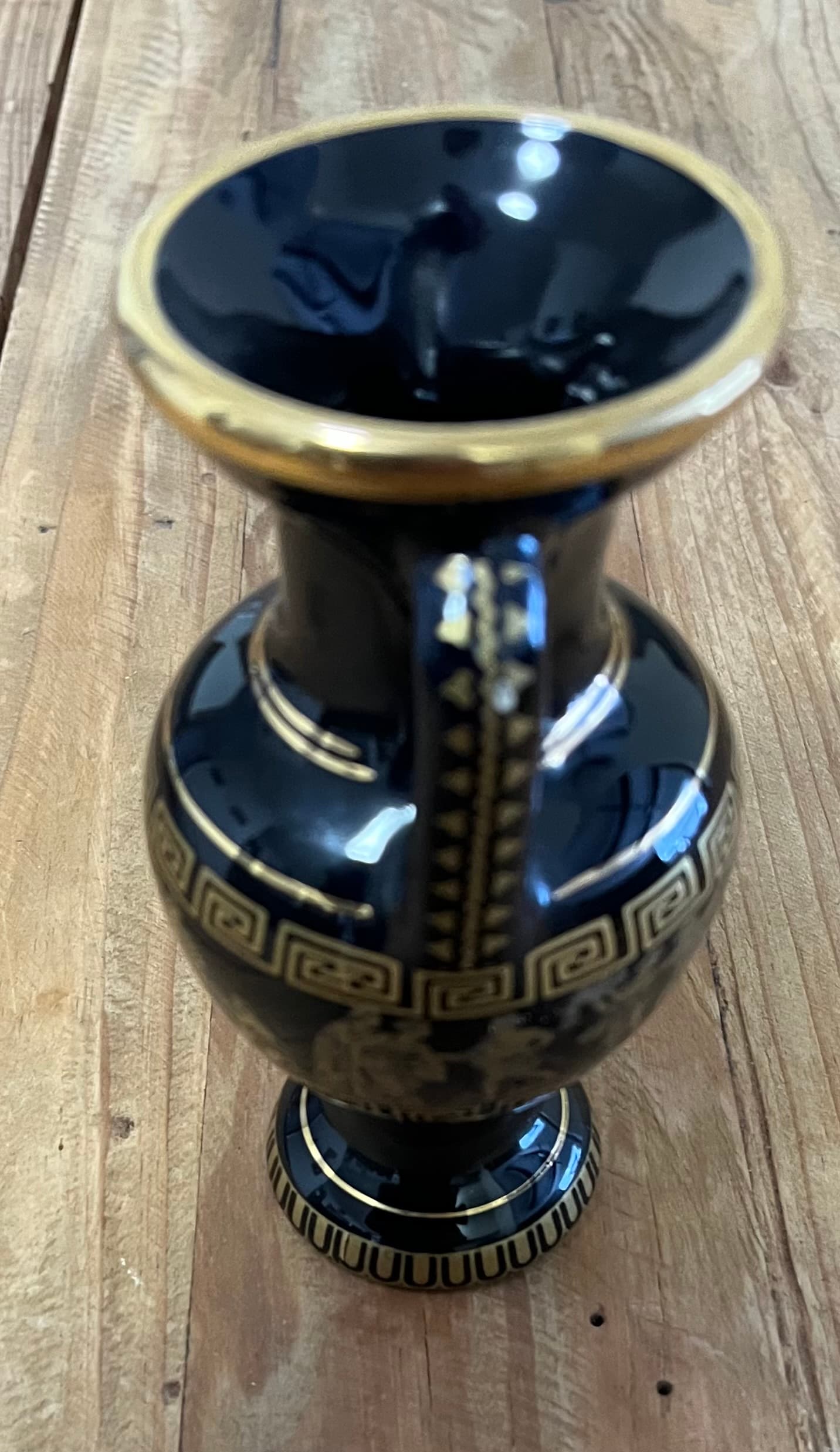 Vintage Greek Key Black And Gold Ceramic Amphora Vase 24k Gold — photo 4 of 6