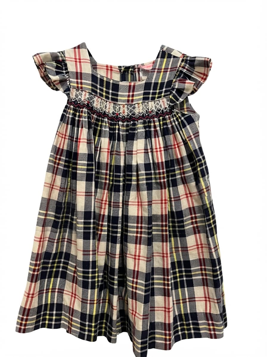 Vintage Heather Brown Girls Plaid Hand Smocked Flutter Sleeve Dress Size 3Y — photo 1 of 7