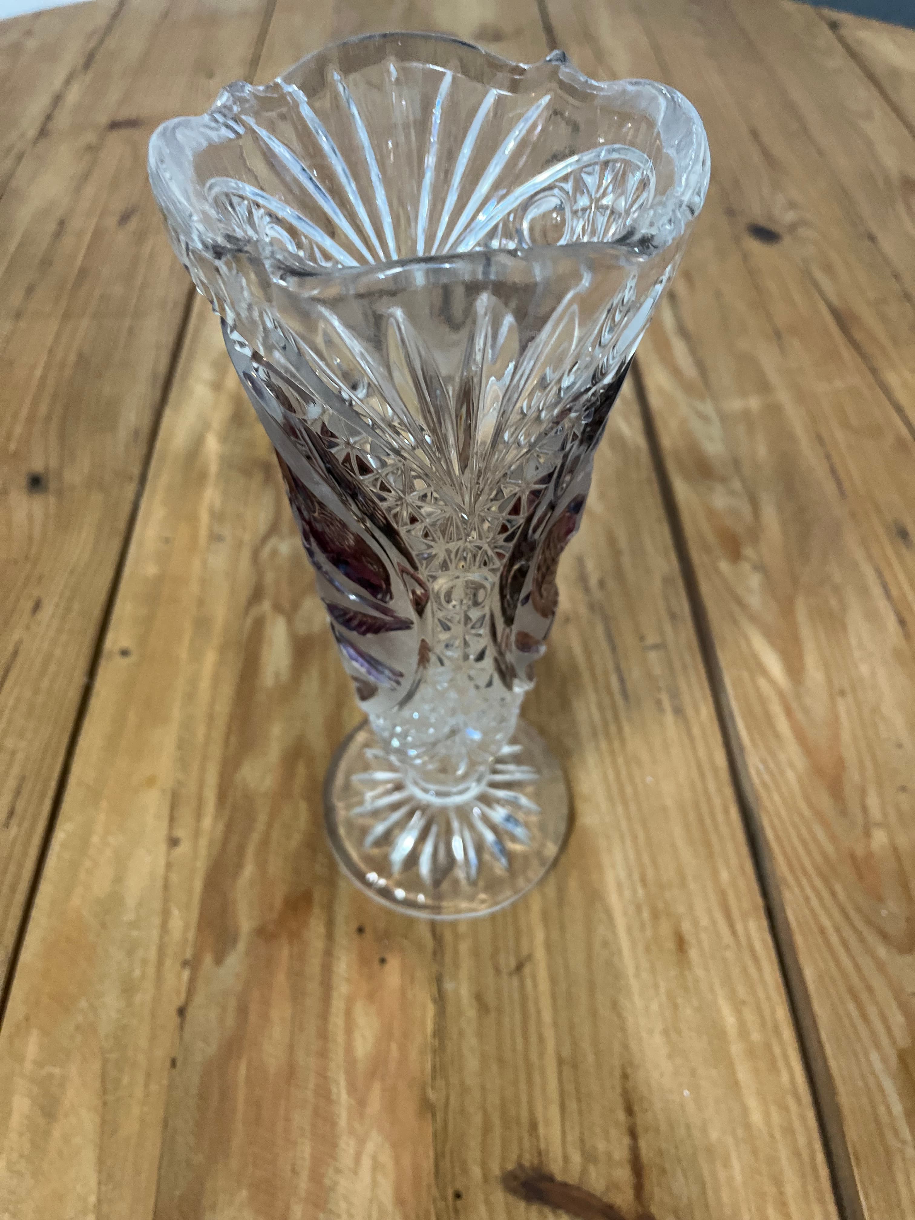 Vintage Hofbauer Byrdes Crystal Vase With Frosted Bird Motif — photo 2 of 6