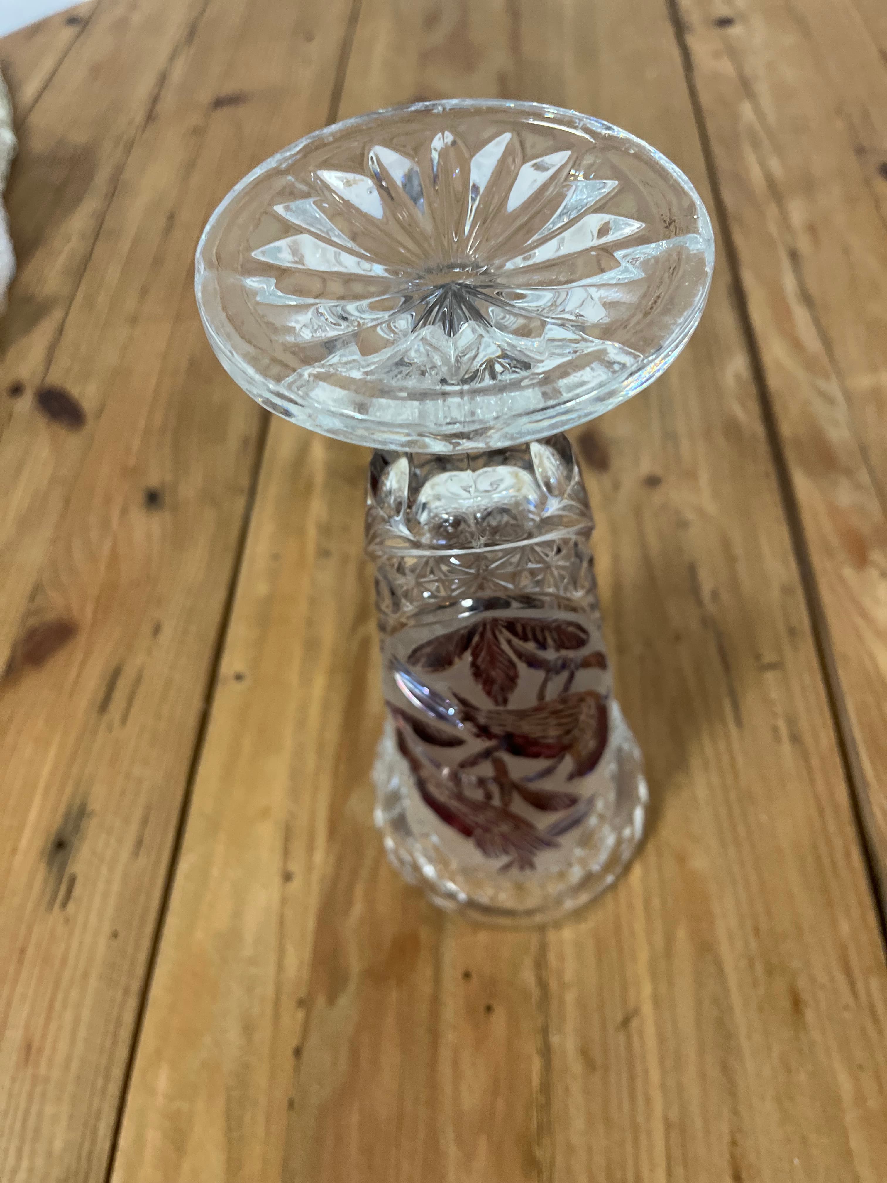 Vintage Hofbauer Byrdes Crystal Vase With Frosted Bird Motif — photo 4 of 6