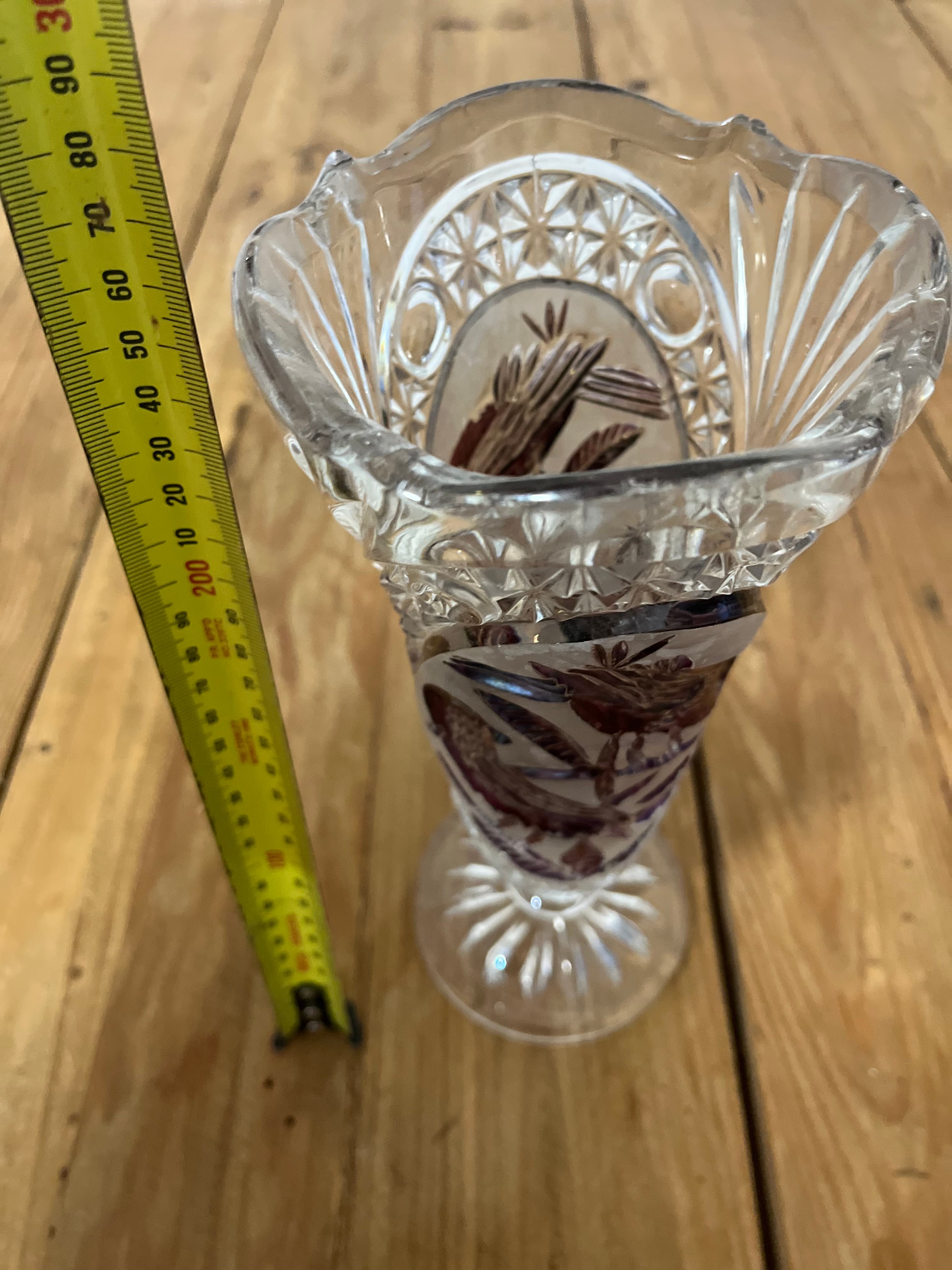 Vintage Hofbauer Byrdes Crystal Vase With Frosted Bird Motif — photo 5 of 6
