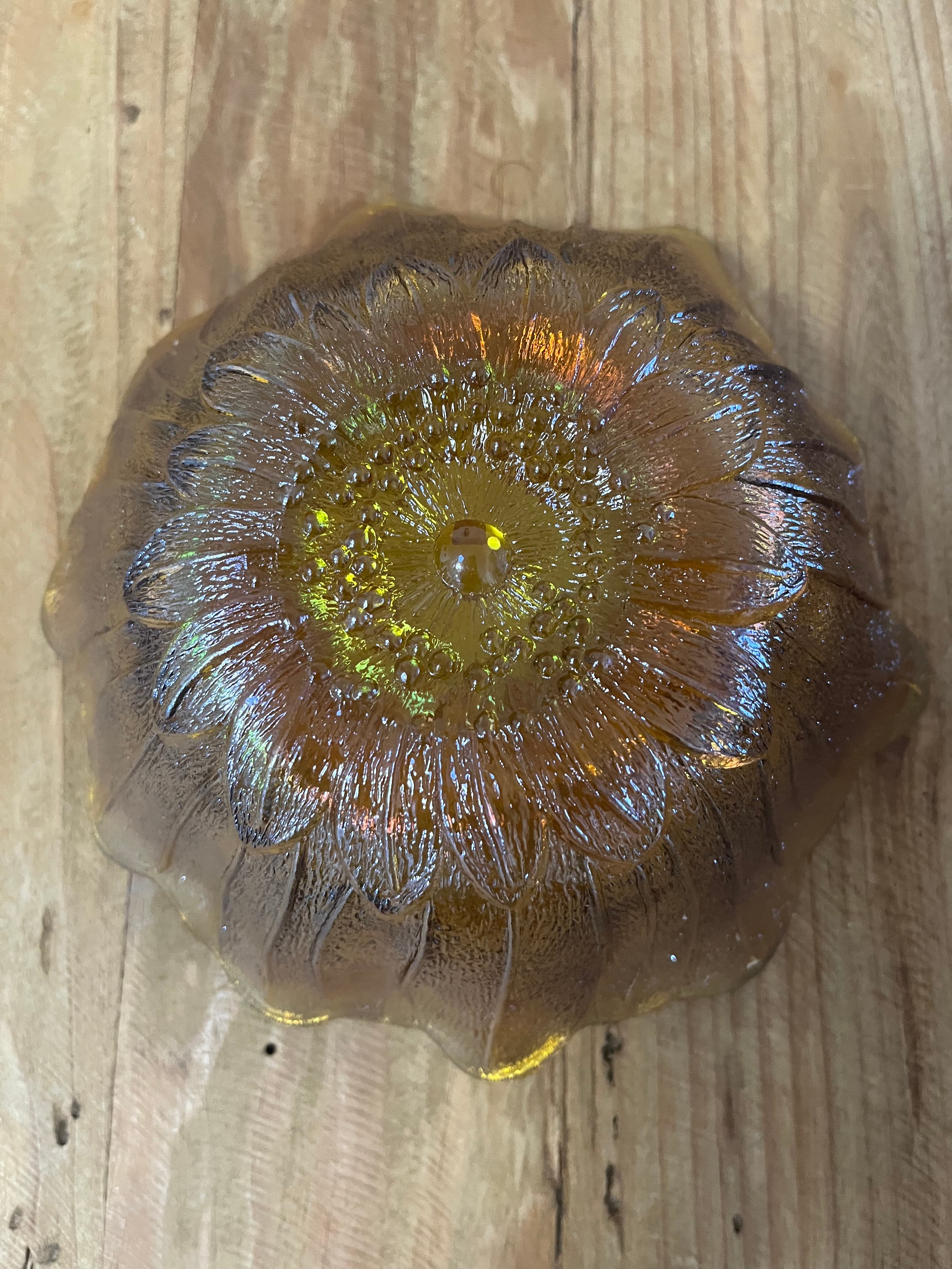 Vintage Marigold Carnival Glass Ruffled Bowl Iridescent Petal Pattern — photo 4 of 6