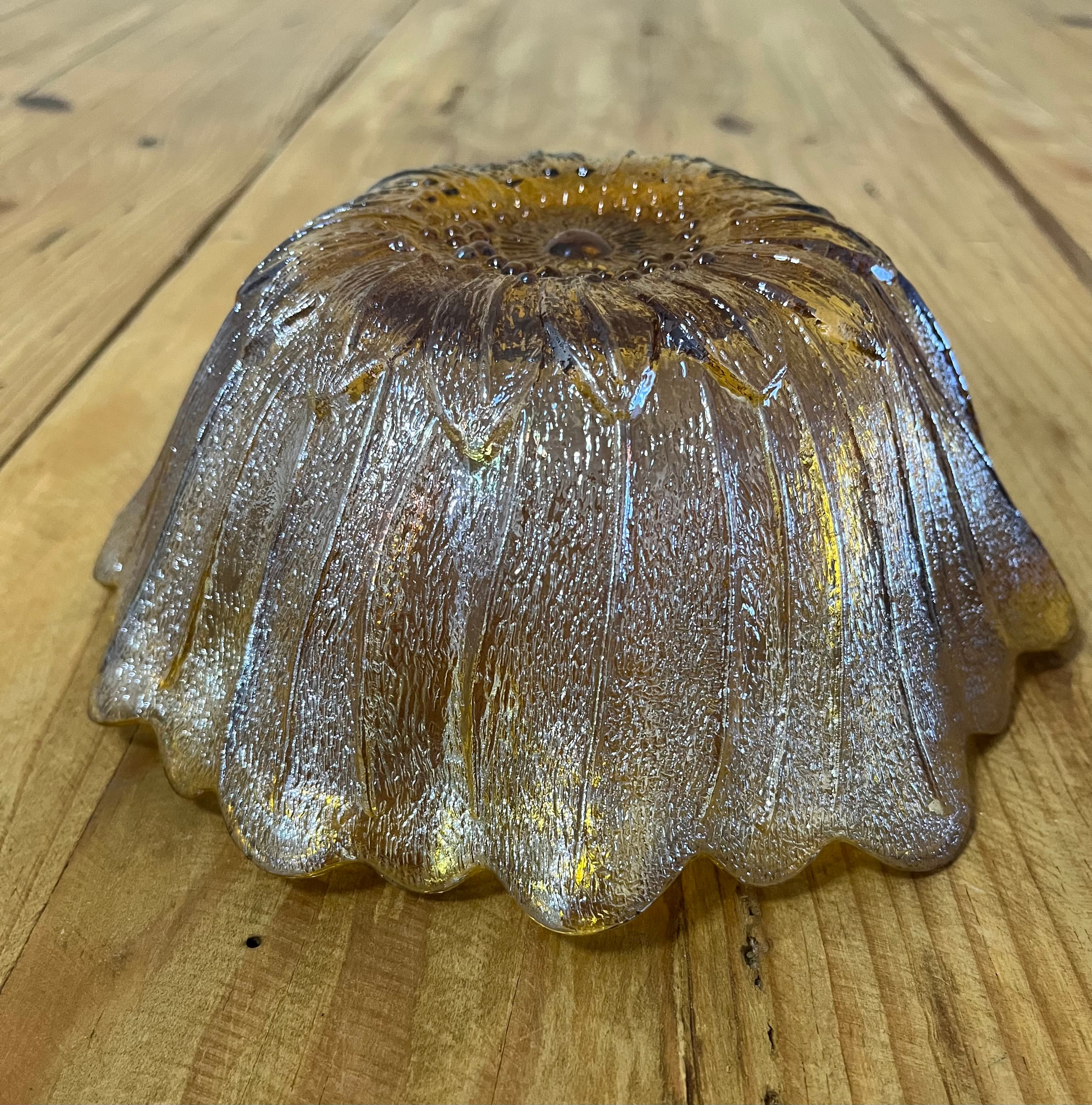 Vintage Marigold Carnival Glass Ruffled Bowl Iridescent Petal Pattern — photo 5 of 6