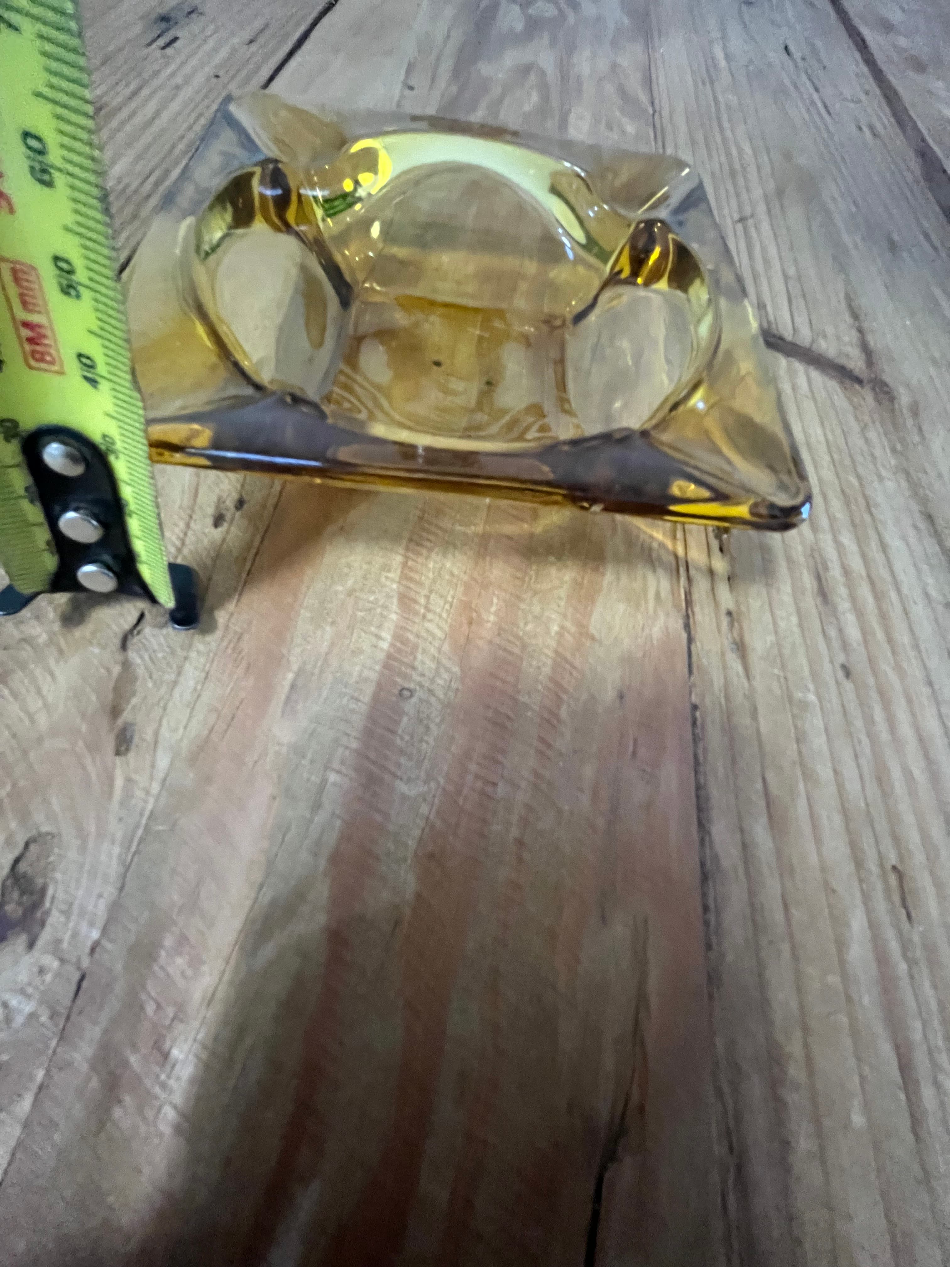 Vintage MCM Square Glass Ashtrays - Green & Amber Set — photo 6 of 10