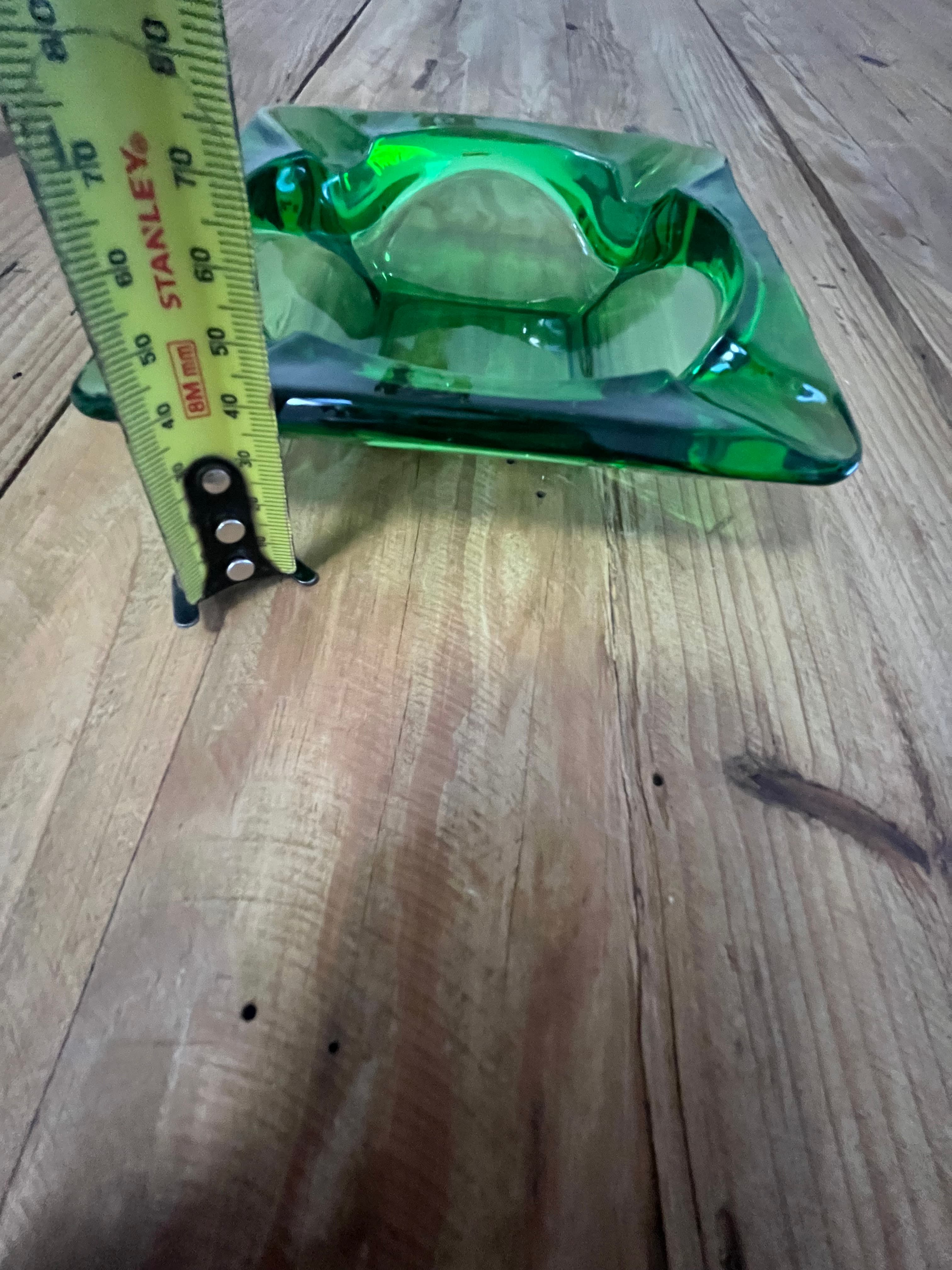 Vintage MCM Square Glass Ashtrays - Green & Amber Set — photo 7 of 10