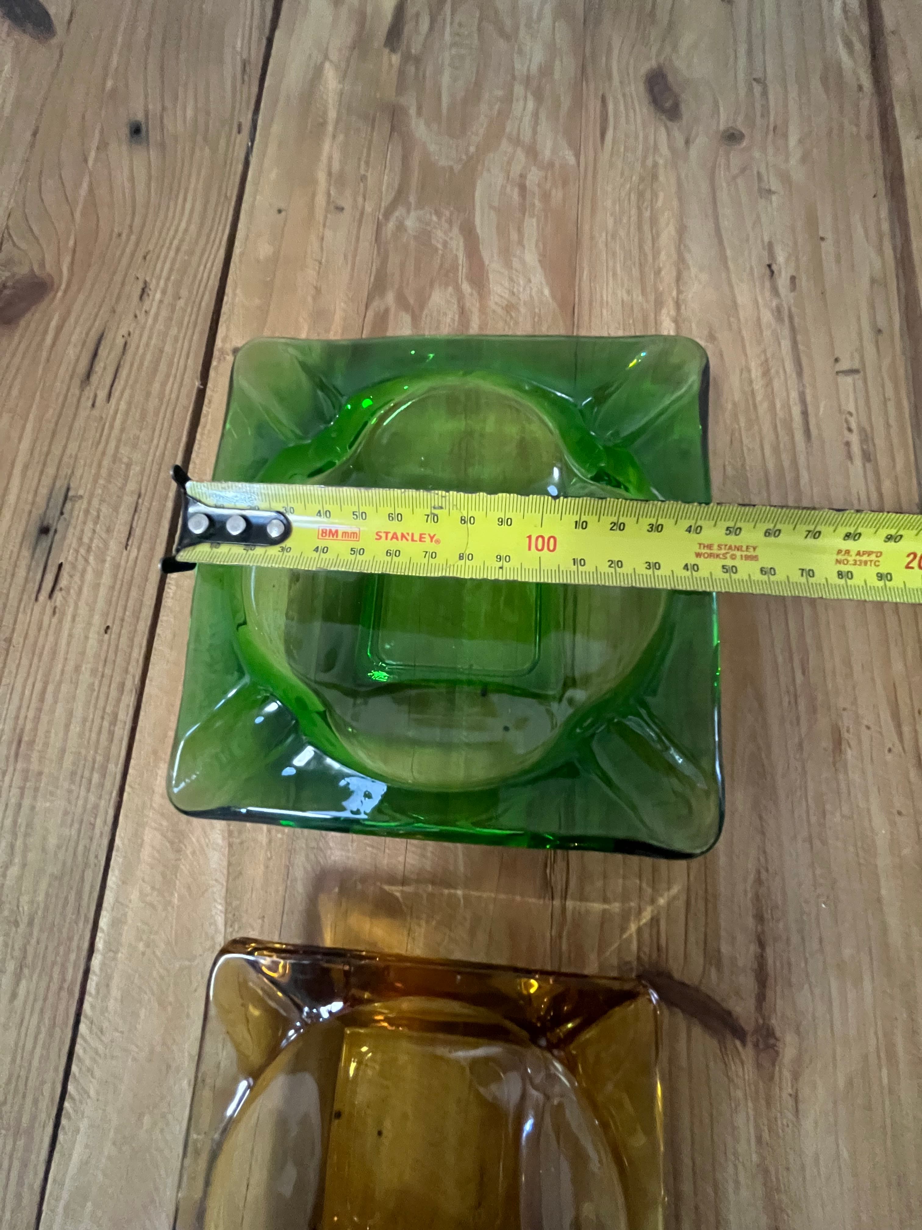 Vintage MCM Square Glass Ashtrays - Green & Amber Set — photo 8 of 10