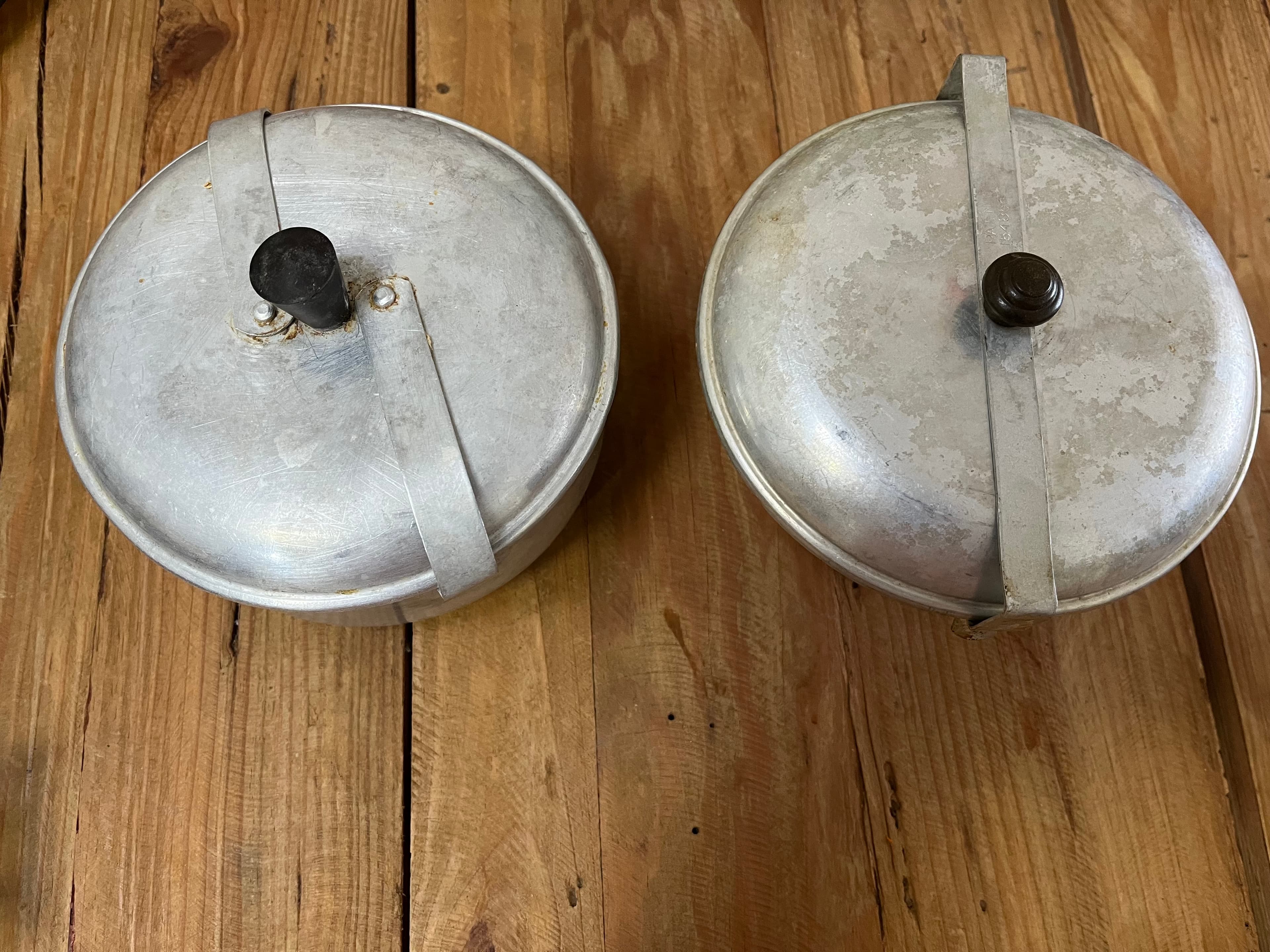 Vintage Mid Century Aluminum Pudding Pots/Steamers Pots With Locking Lids Patent 154855 — photo 1 of 5