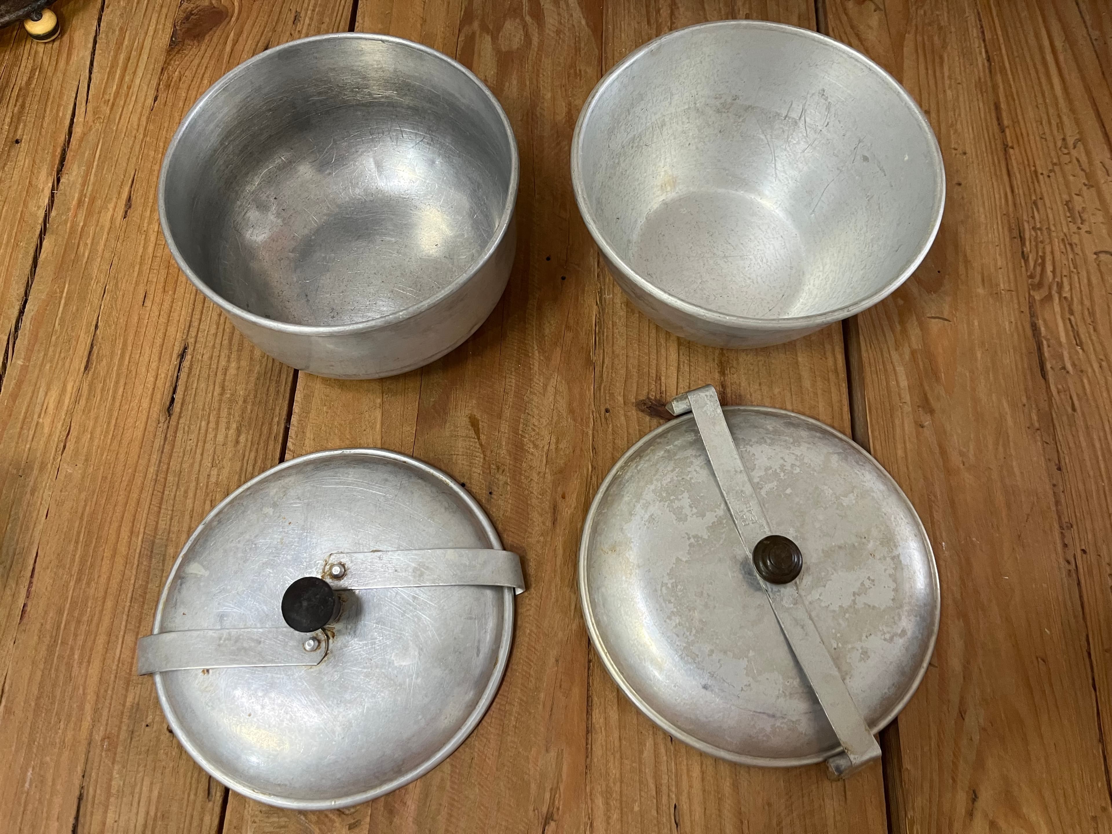 Vintage Mid Century Aluminum Pudding Pots/Steamers Pots With Locking Lids Patent 154855 — photo 2 of 5