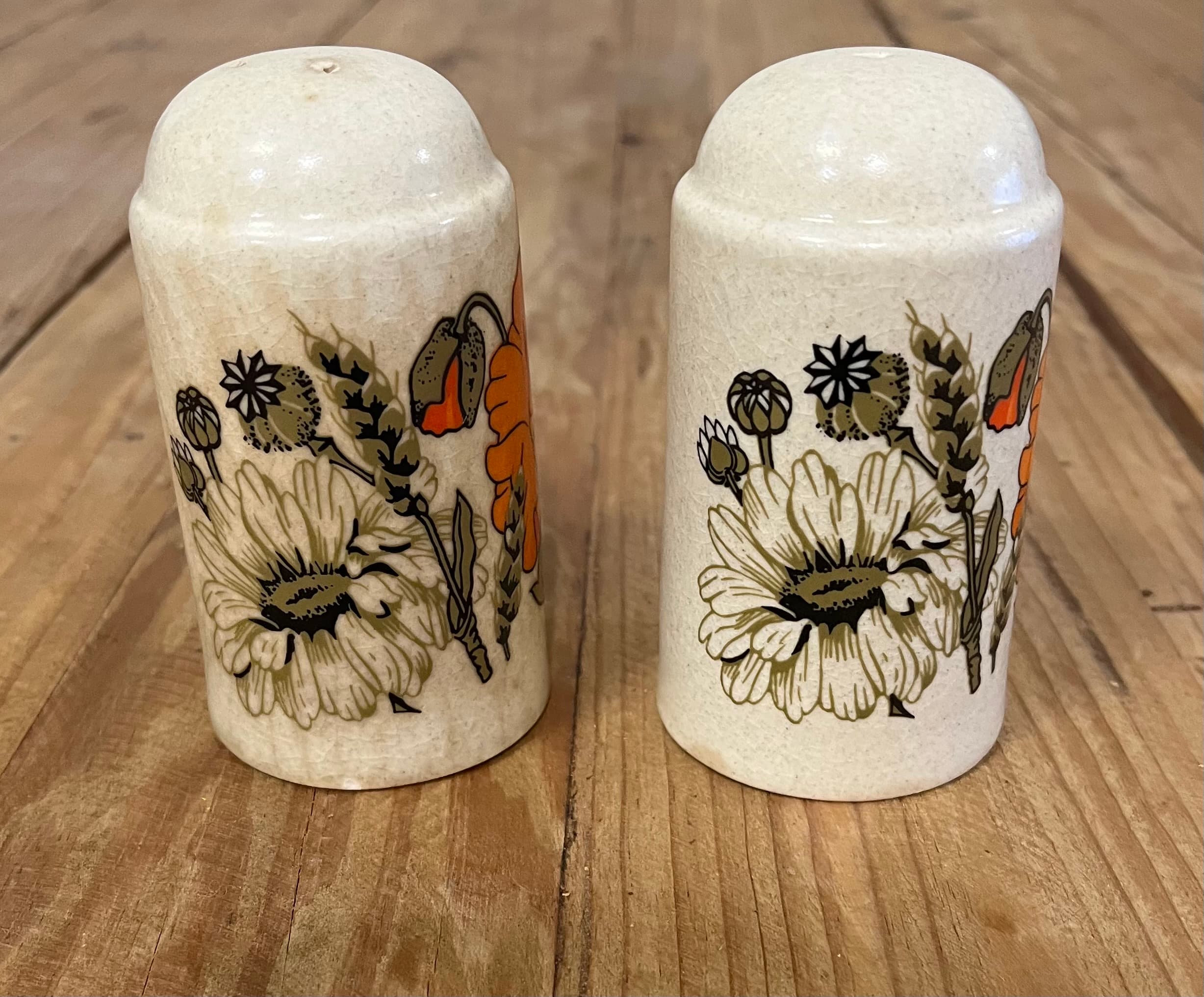 Vintage Mid-Century Modern Poppy Pattern Ceramic Salt And Pepper Shakers — photo 2 of 4