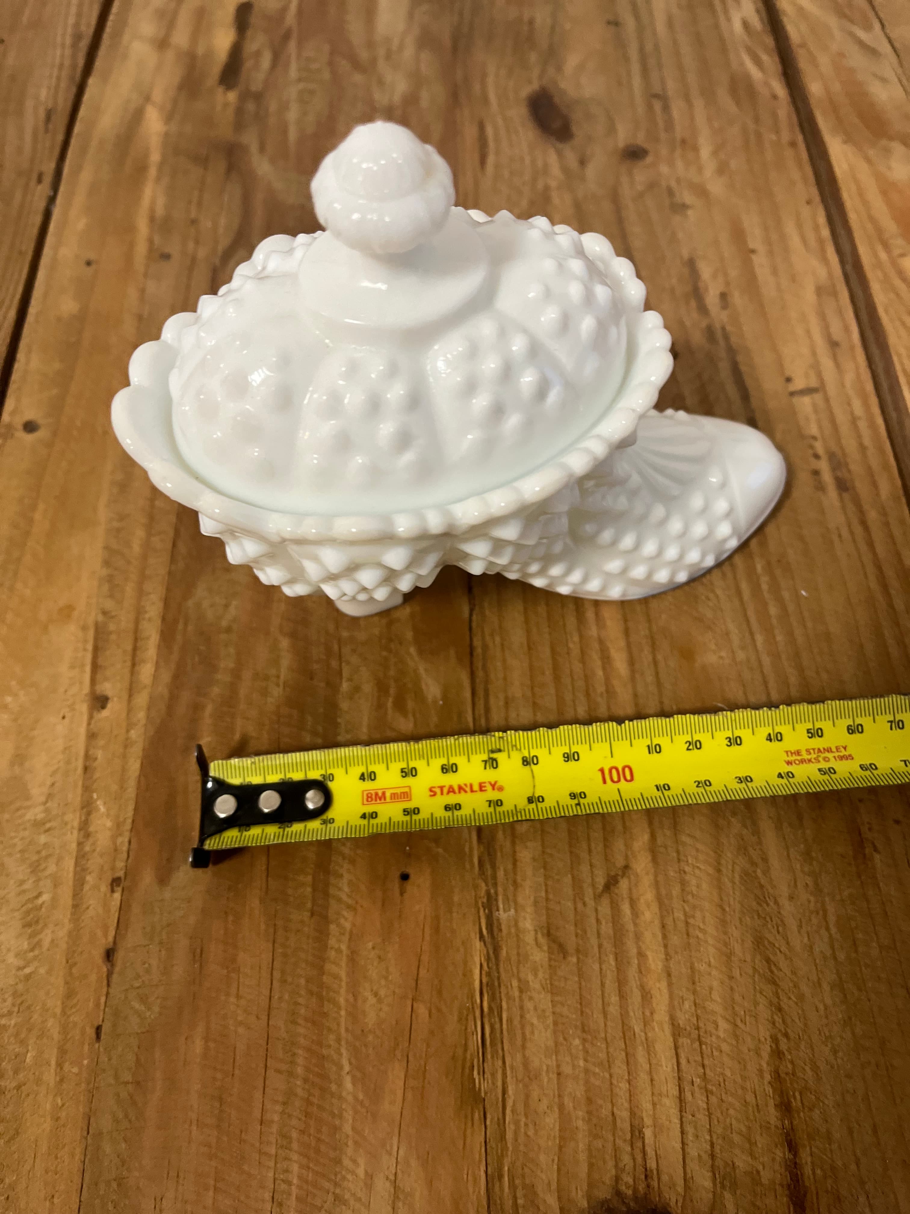 Vintage Fenton Milk Glass Hobnail Shoe Slipper Trinket Dish With Lid — photo 2 of 10