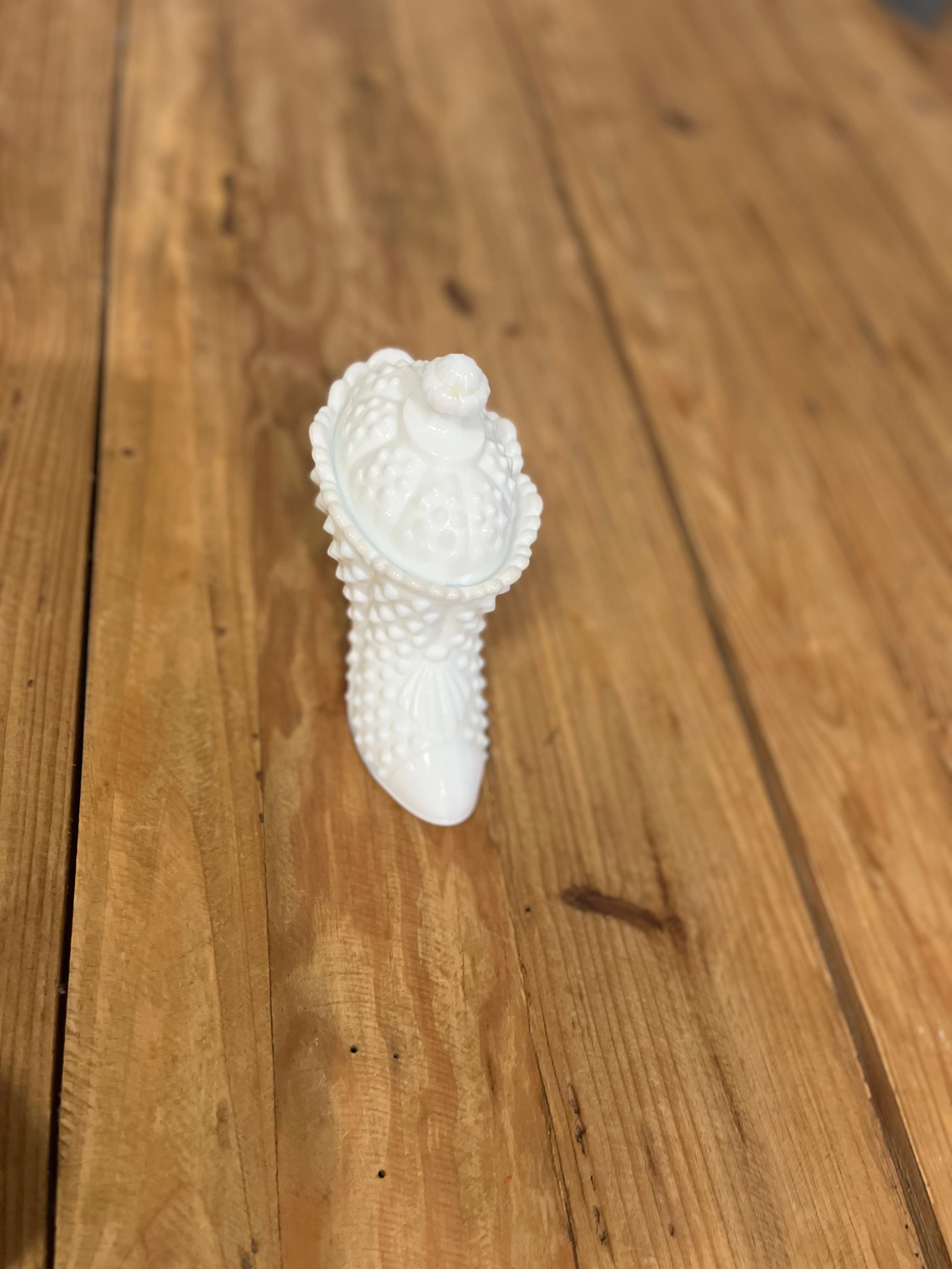 Vintage Fenton Milk Glass Hobnail Shoe Slipper Trinket Dish With Lid — photo 4 of 10