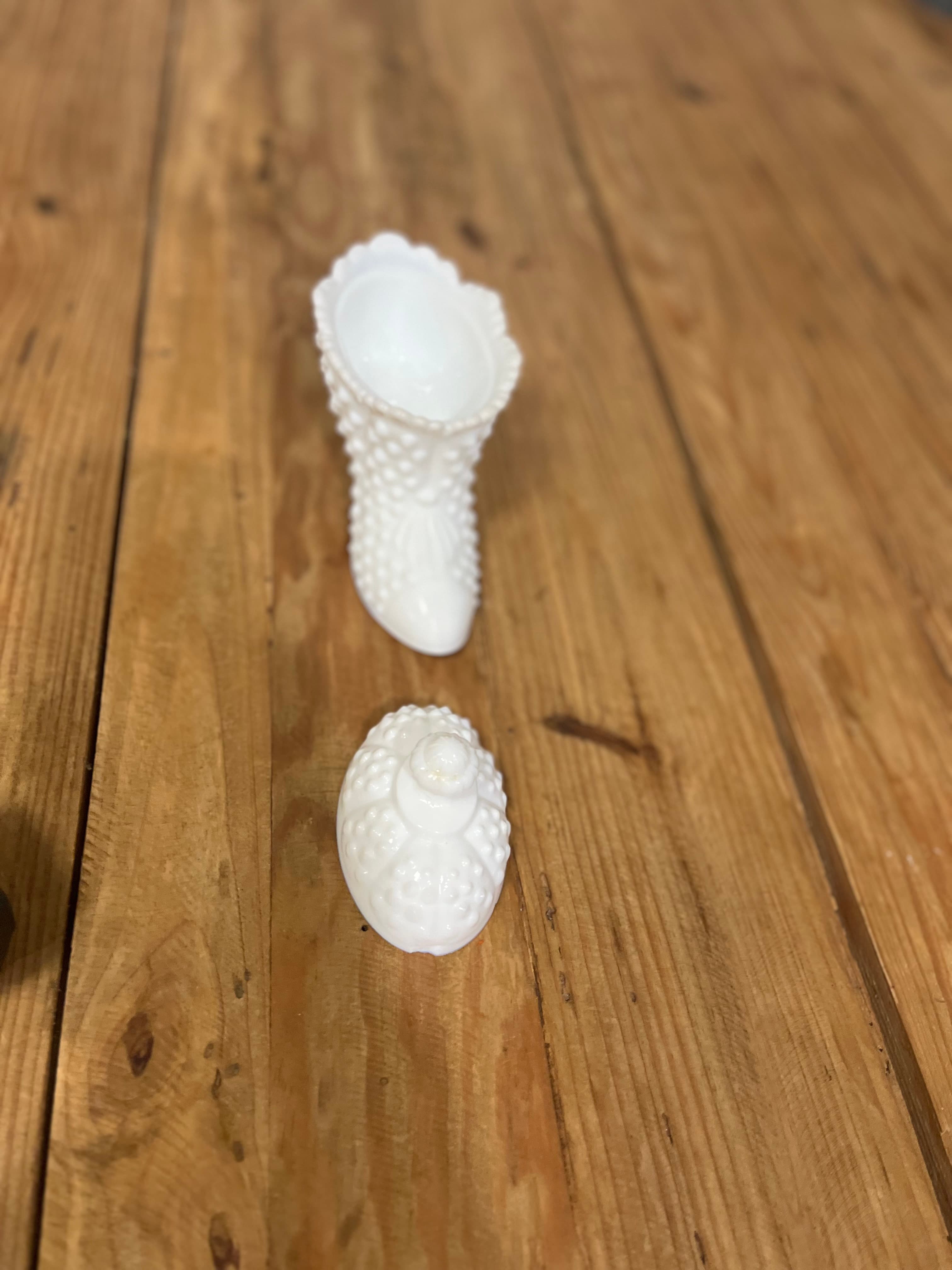 Vintage Fenton Milk Glass Hobnail Shoe Slipper Trinket Dish With Lid — photo 7 of 10
