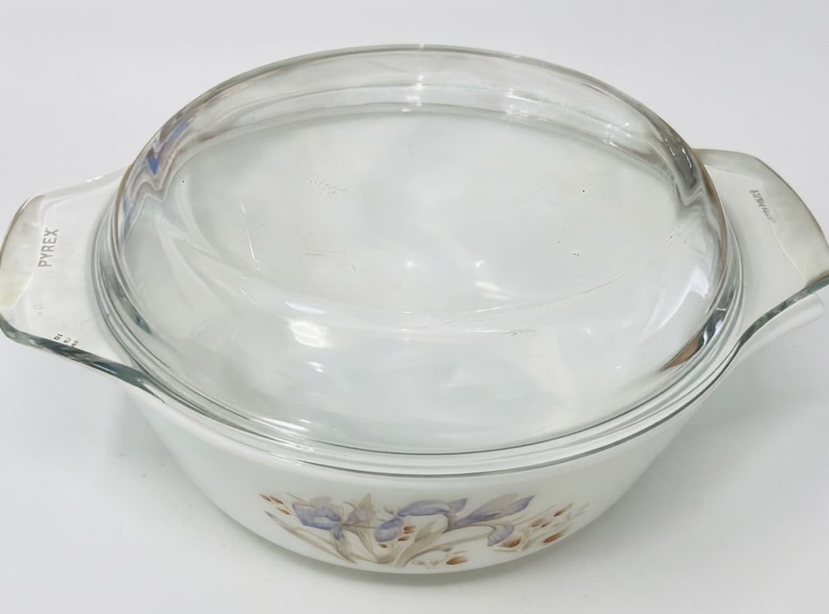 Vintage Pyrex Blue Iris Pattern Casserole Dish With Glass Lid England — photo 1 of 10