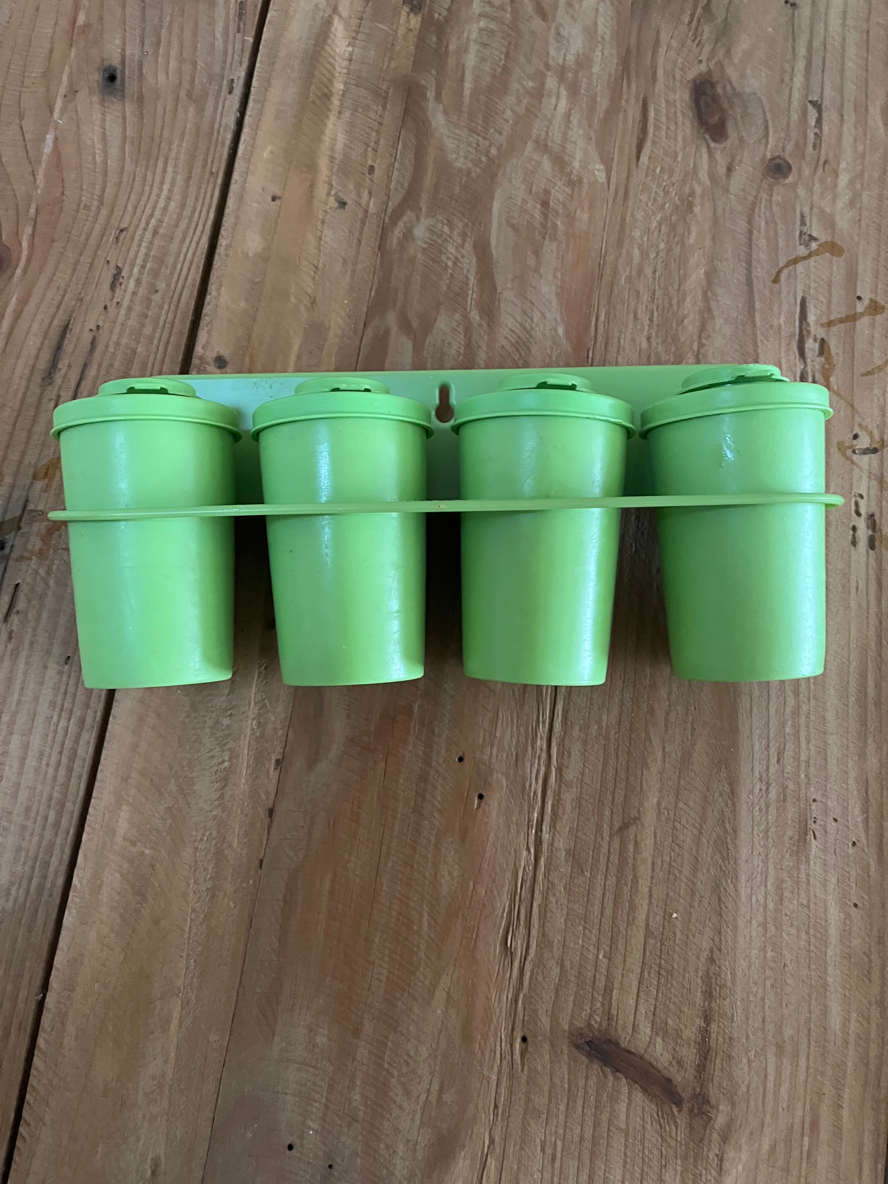 Vintage Tupperware Wall-Mount Spice Rack With 4 Mini Canisters Green — photo 2 of 5