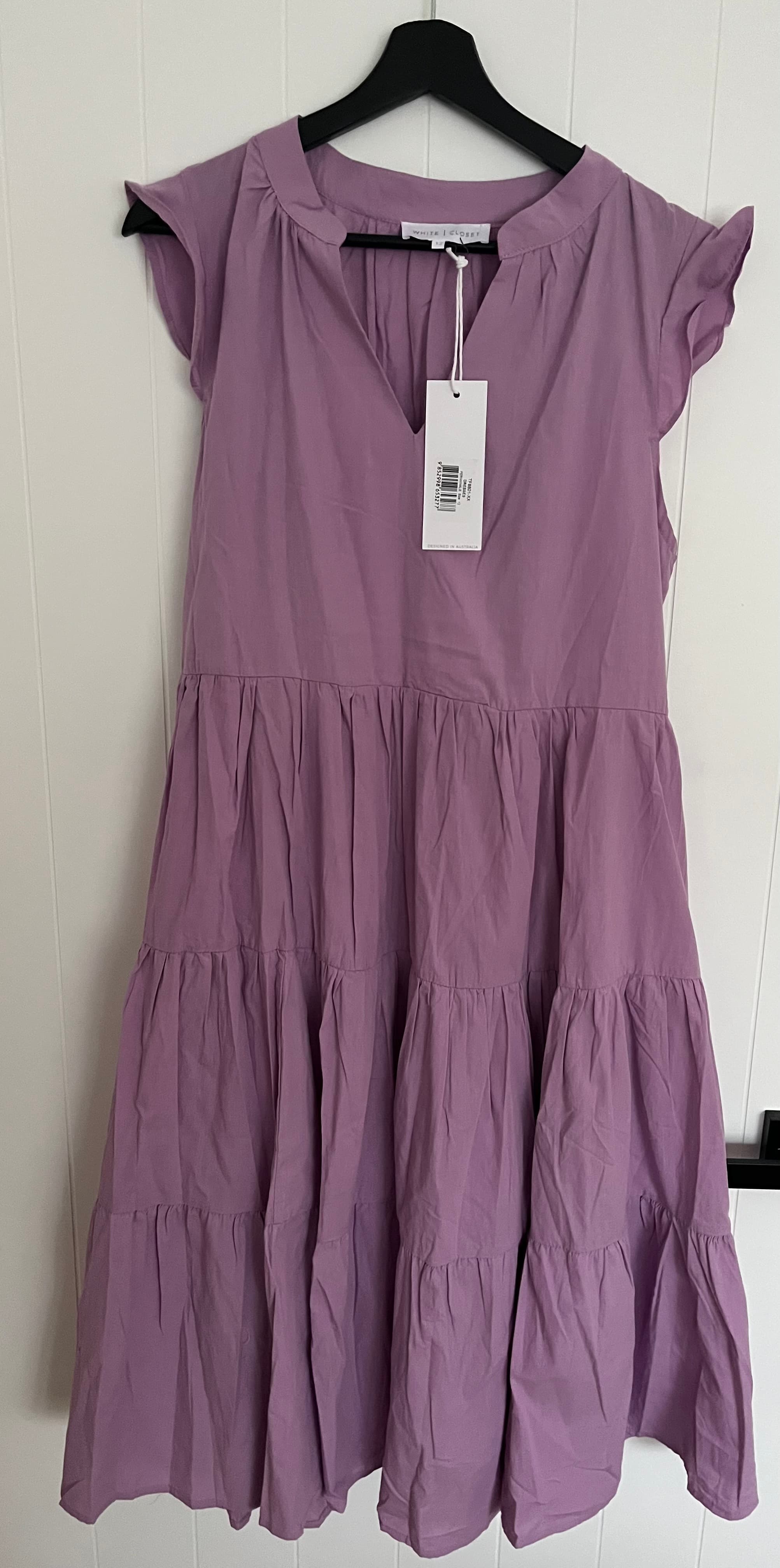 WHITE | CLOSET Periwinkle Tiered Flutter Sleeve Dress Size 12 New With Tags — photo 1 of 5