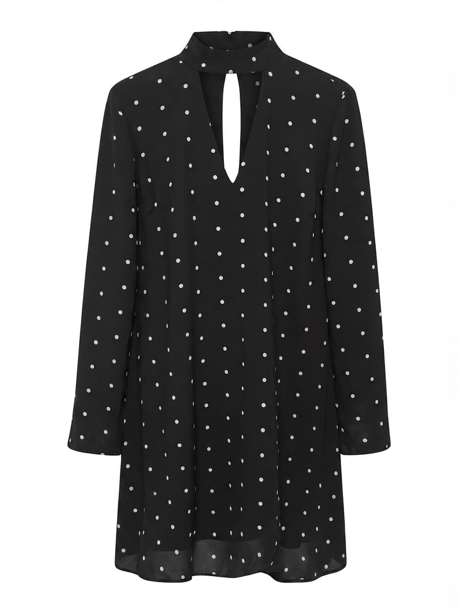 Witchery Black And White Polka Dot Mock Neck Keyhole Long Sleeve Dress Size 10 — photo 1 of 5