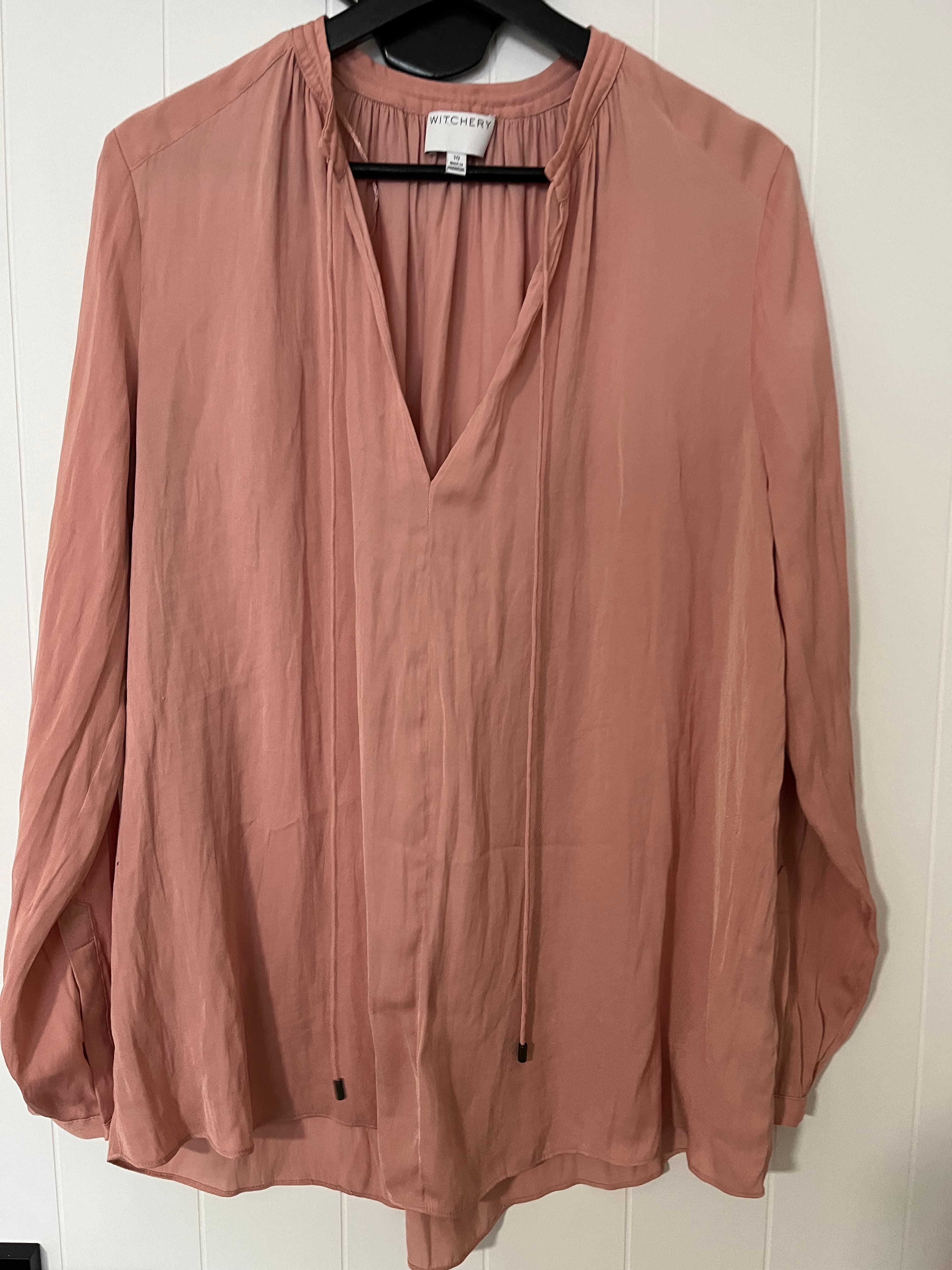 Witchery Dusty Rose V-Neck Long Sleeve Blouse Size 10 — photo 1 of 6