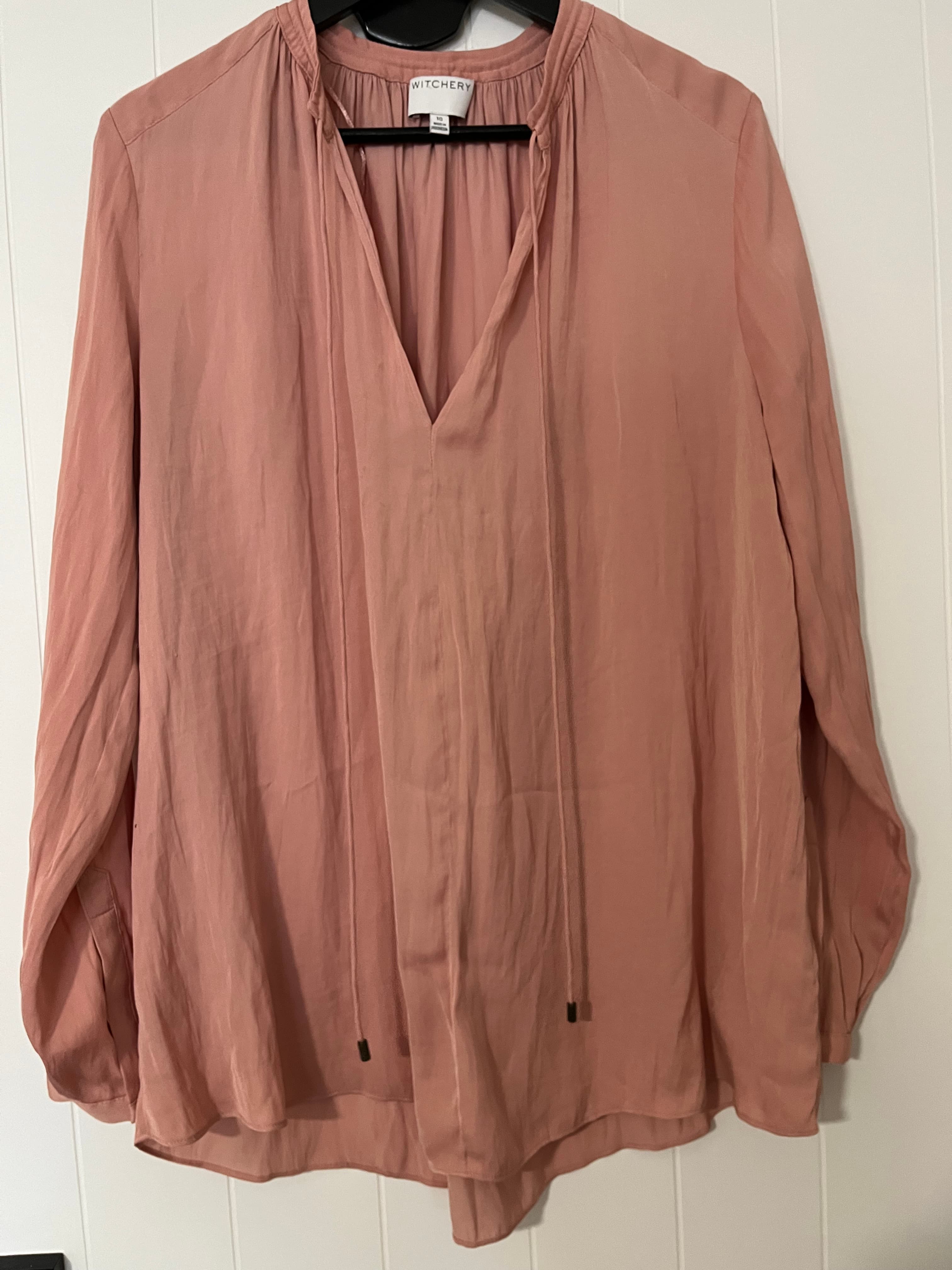 Witchery Dusty Rose V-Neck Long Sleeve Blouse Size 10 — photo 2 of 6