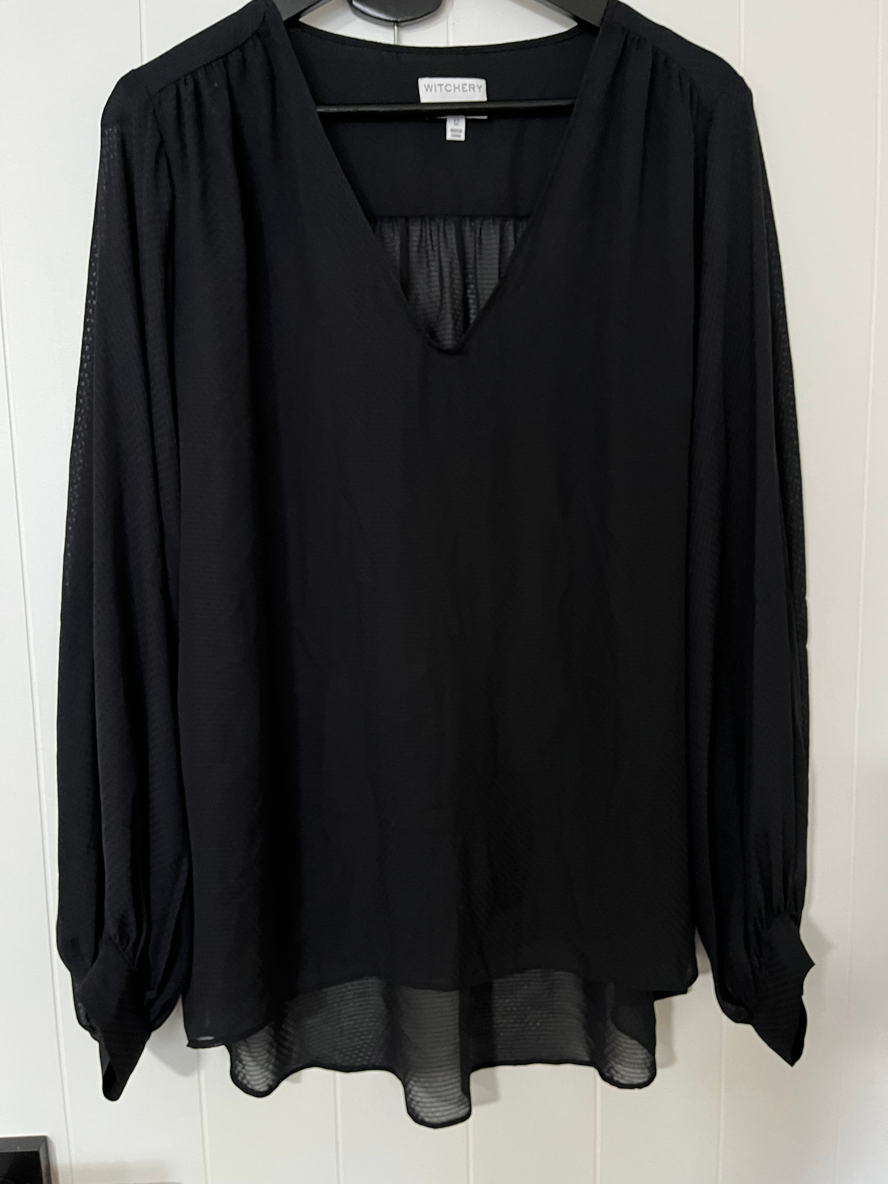 Witchery Navy Blue V-Neck Long Sleeve Blouse Size 12 — photo 1 of 6