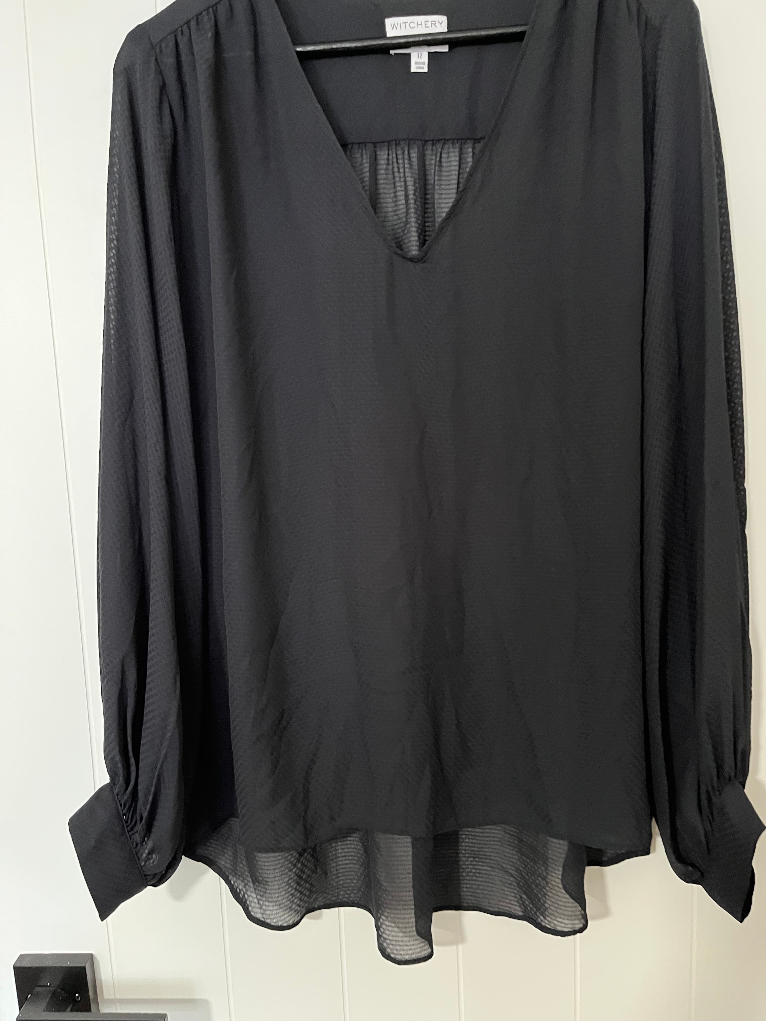 Witchery Navy Blue V-Neck Long Sleeve Blouse Size 12 — photo 2 of 6
