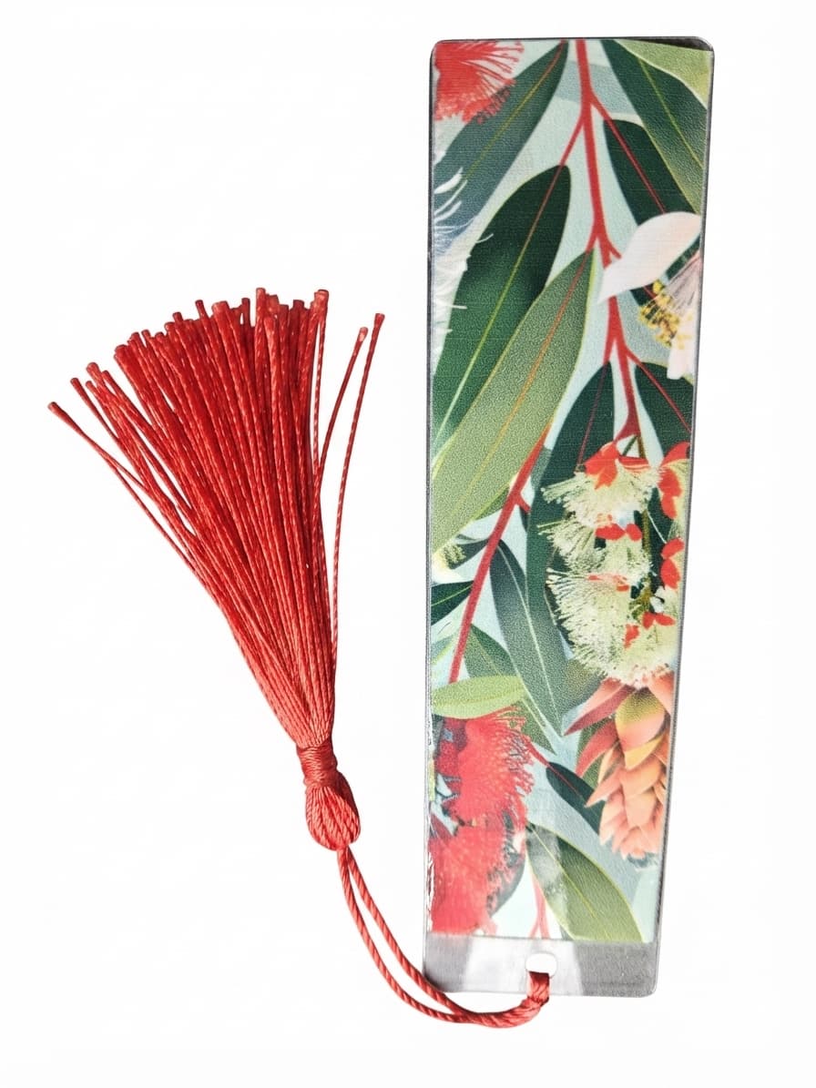 Australian Native Floral Bookmark With Red Tassel
