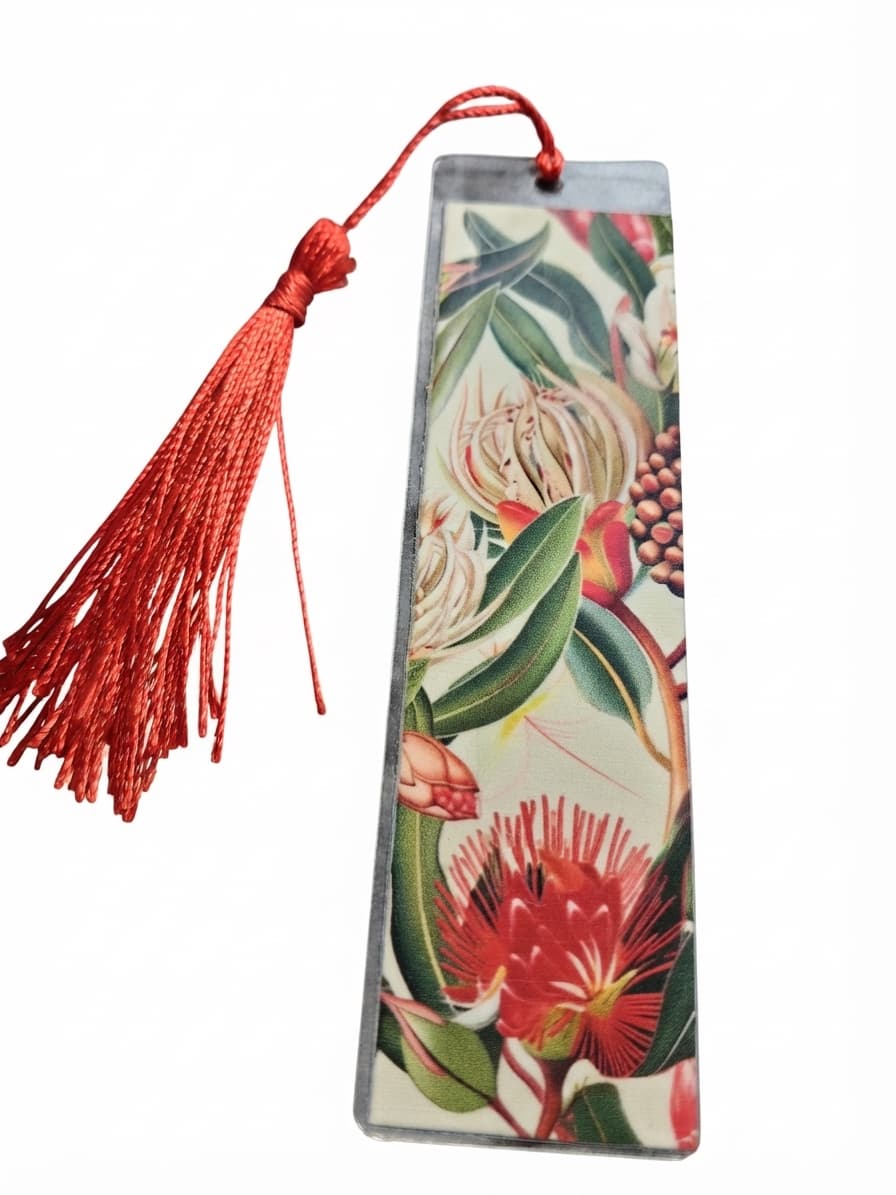 Australian Native Floral Bookmark With Red Tassel
